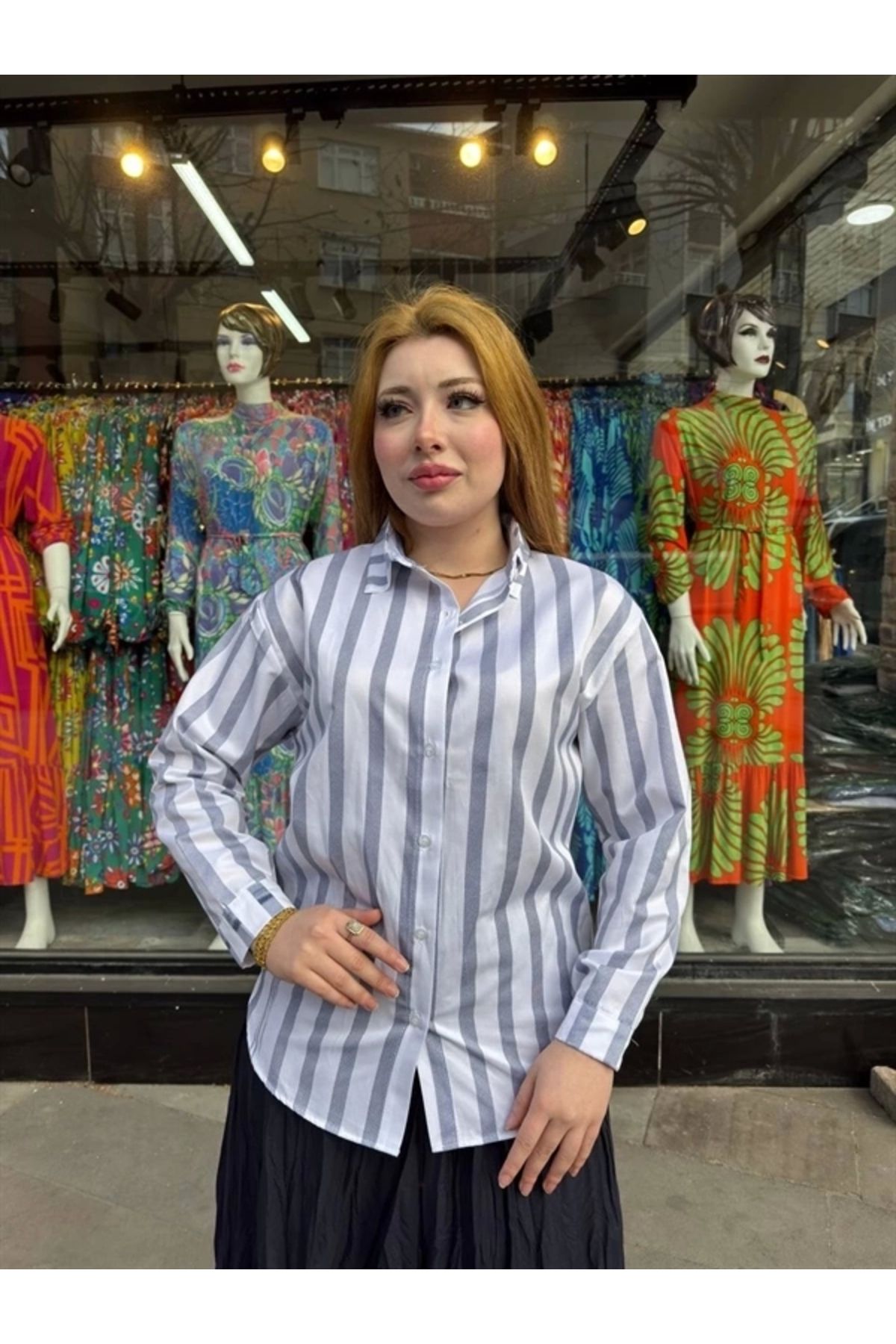 Lale Moda Kalın çizgili gömlek