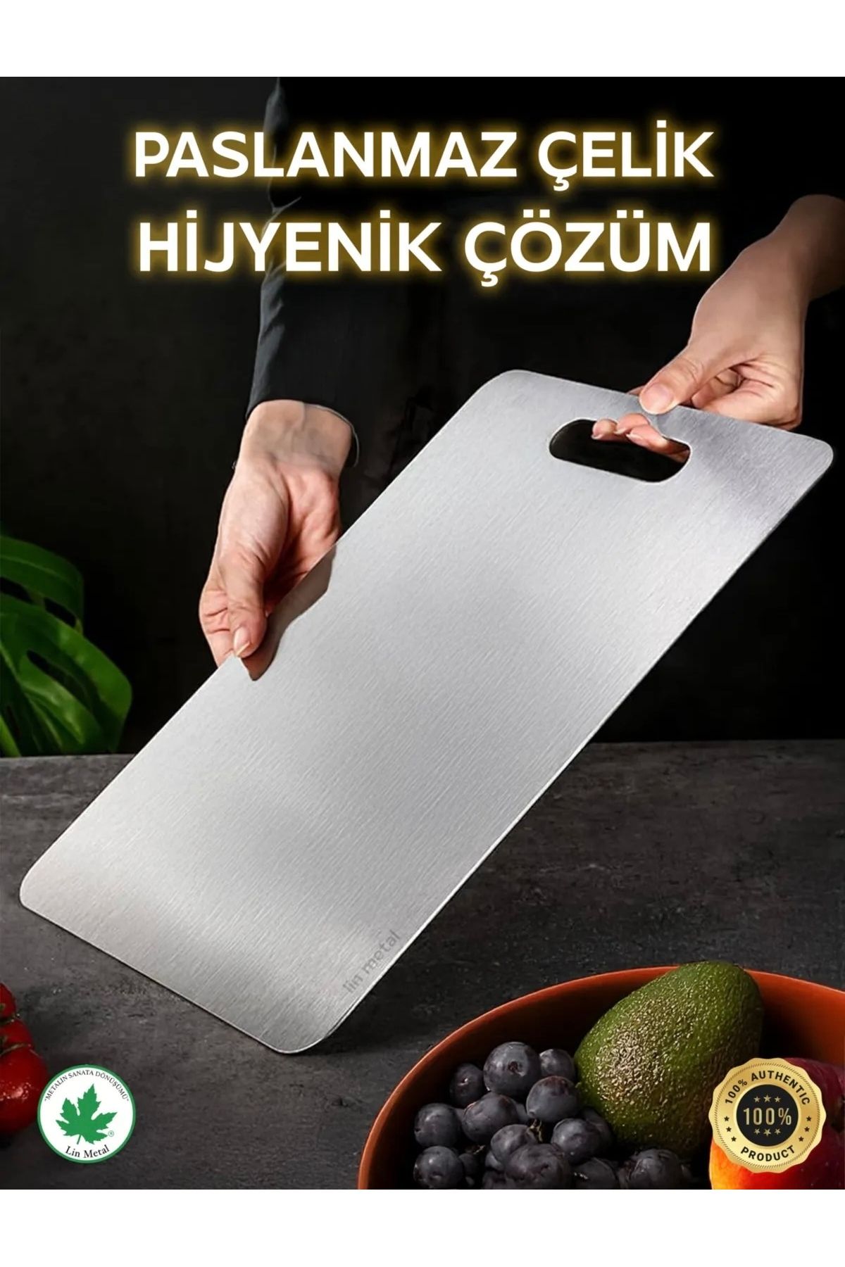 Mobzar Paslanmaz Metal Çelik Kesme Tahtası Üst Düzey Kaliteli Antibakteriyel Yüzey (1 ADET)