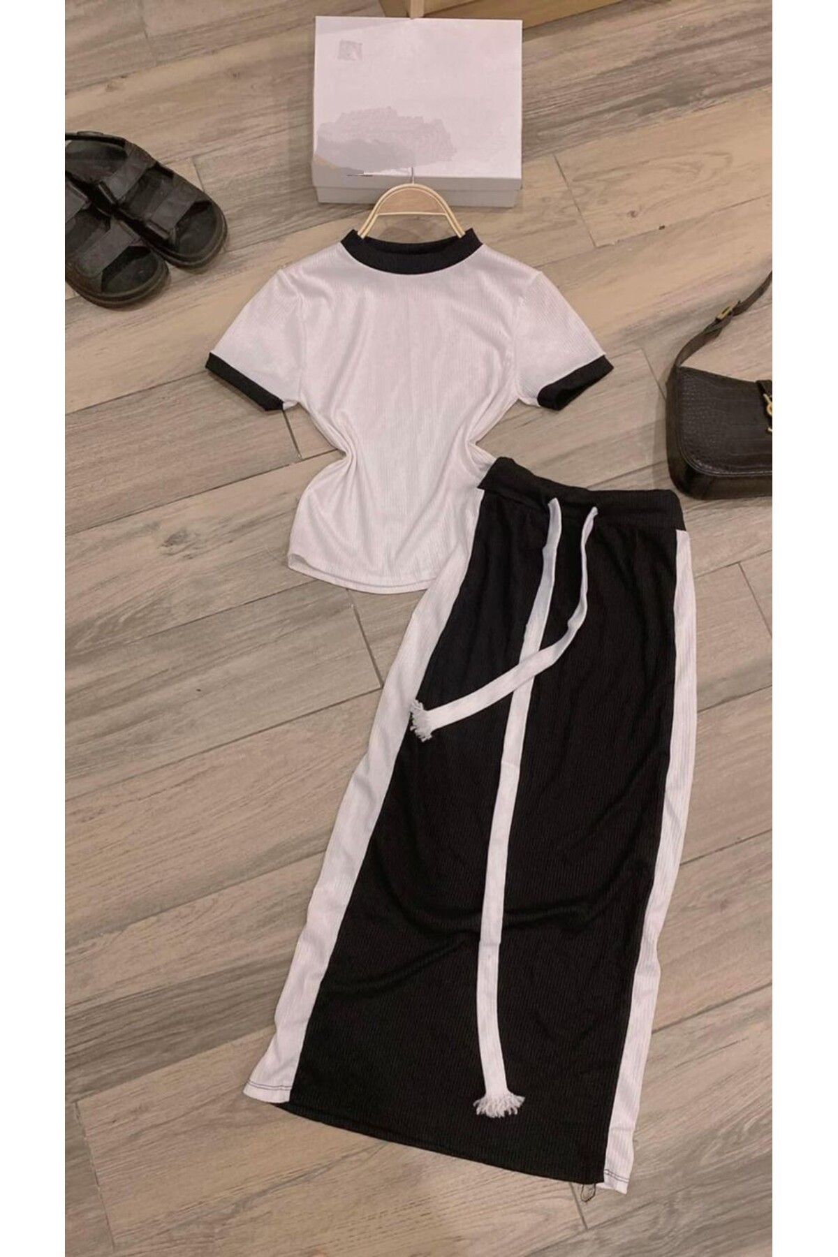 shop 2 li kombin tarz bir ürün yazlık örme yumak kumaş