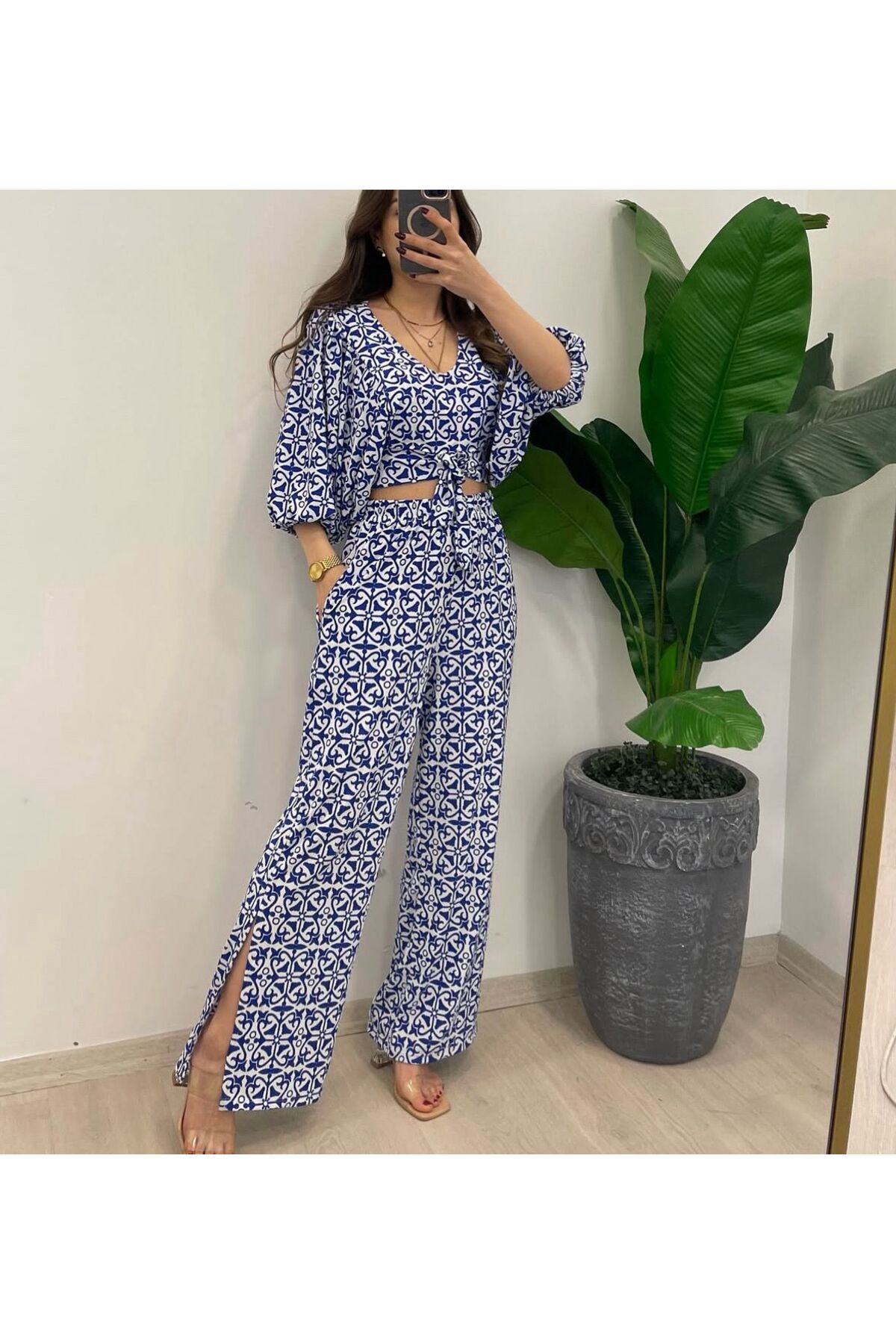 tülaybutik kadın yazlık pantolon krop ikili takım