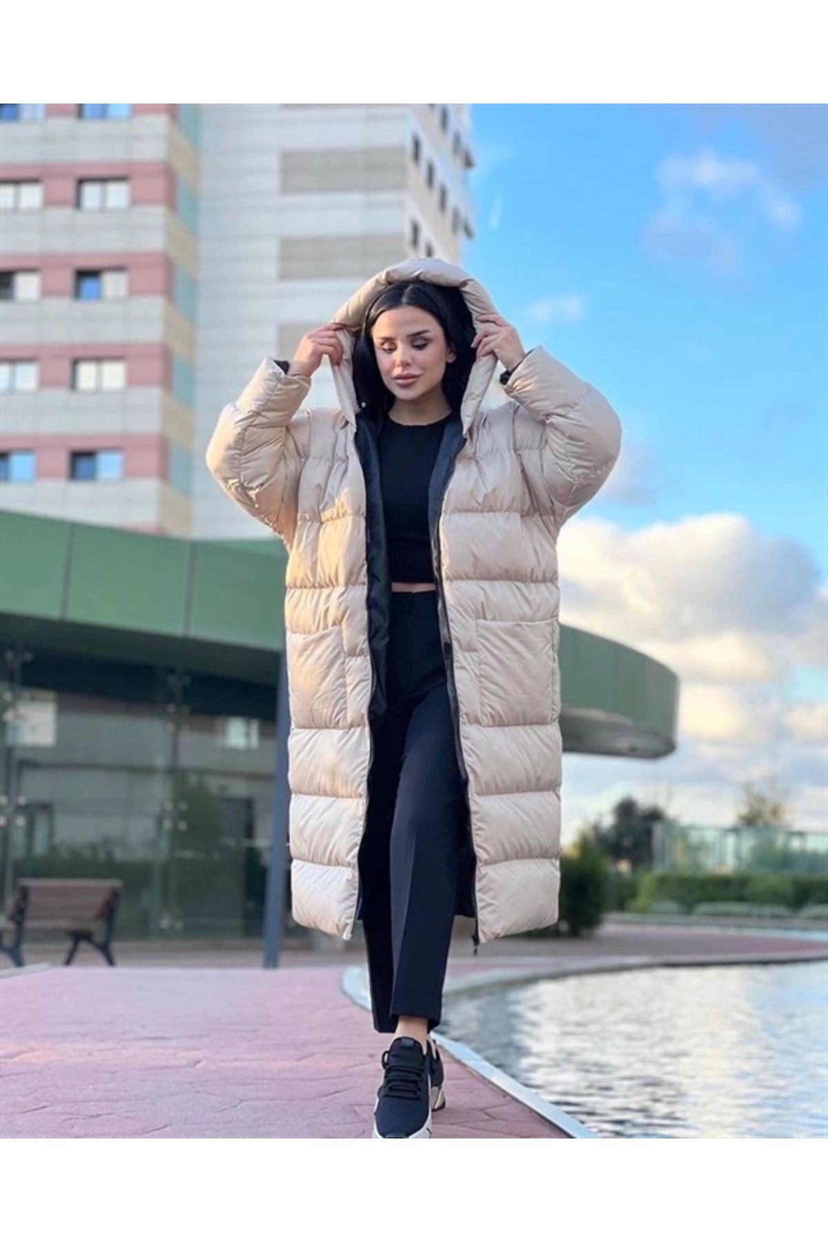 Lale Moda Oversize Uzun Şişme Mont