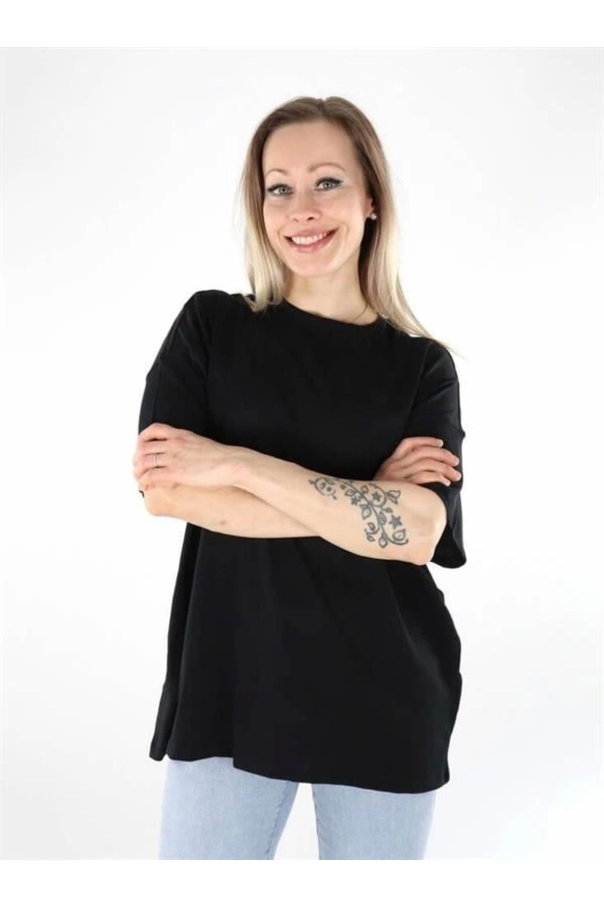 Lale Moda Oversize Organik Pamuk Kadın T-Shirt