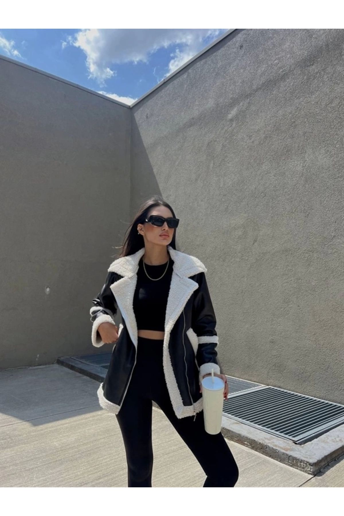 Lale Moda Kuzu Kaplama Oversize Deri Kaban