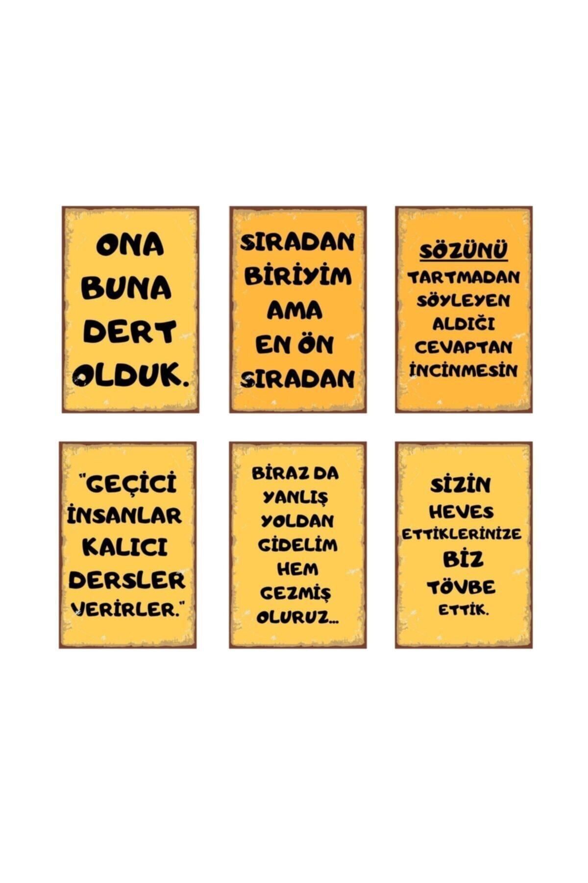 TABLOX Duvar Yazıları Retro Ahşap Poster Seti 6lı