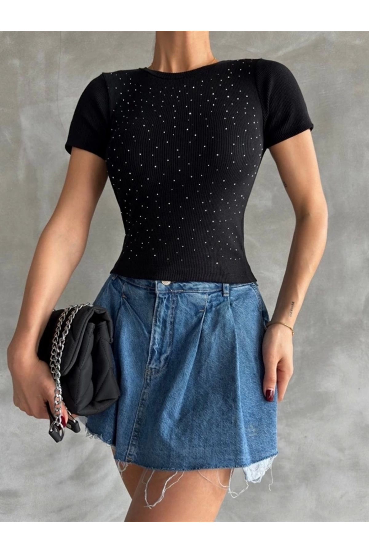 Lale Moda Taş baskılı kaş korse bluz