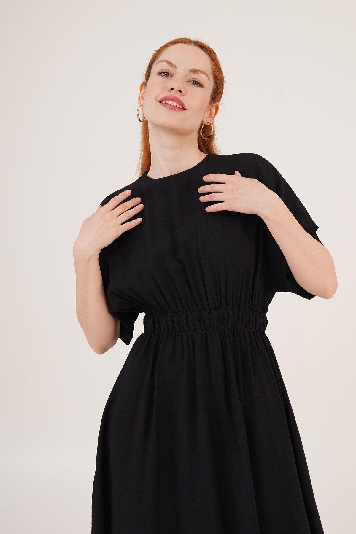 Castivo Fashion Zarif Form - Bel Lastikli Yarasa Kol Maxi Elbise (Haki, Bej, Gri, Siyah)