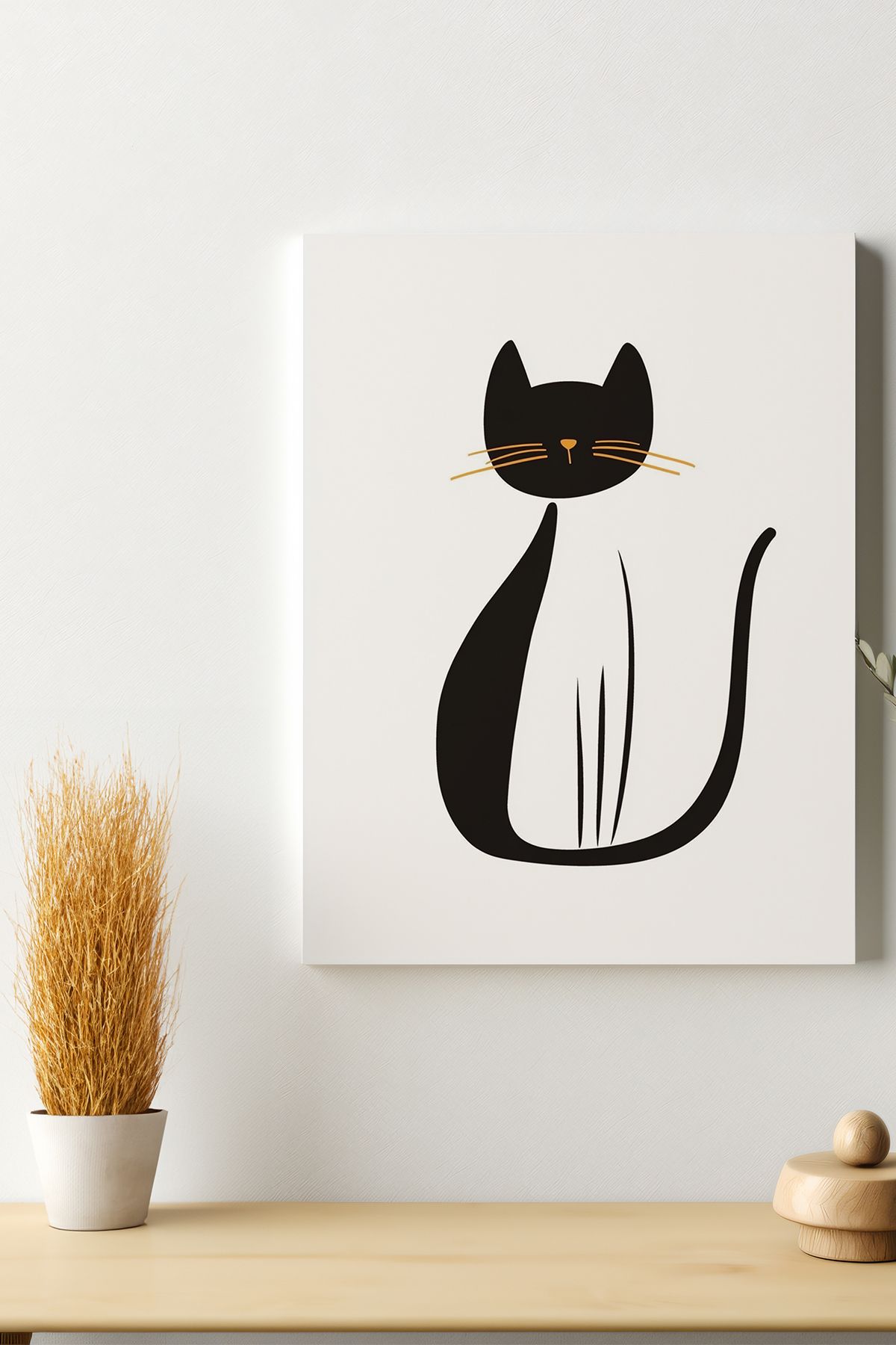 Store Gizemli Bakışlı Minimalist Kara Kedi Sanatsal Premium Kanvas Tablo