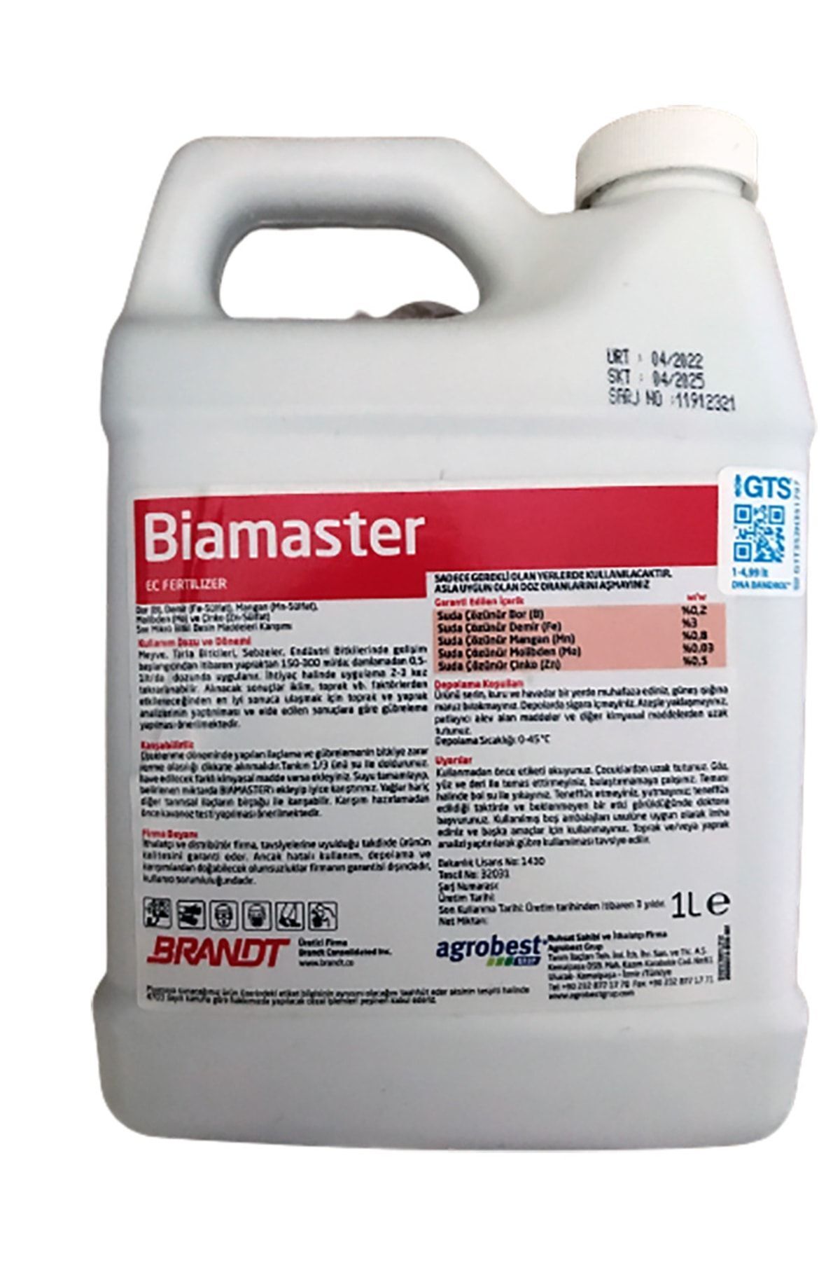 BRANDT Biamaster Bitki Düzenleyici 1 Lt Gelişim Arttırma,verim,besin Maddesi
