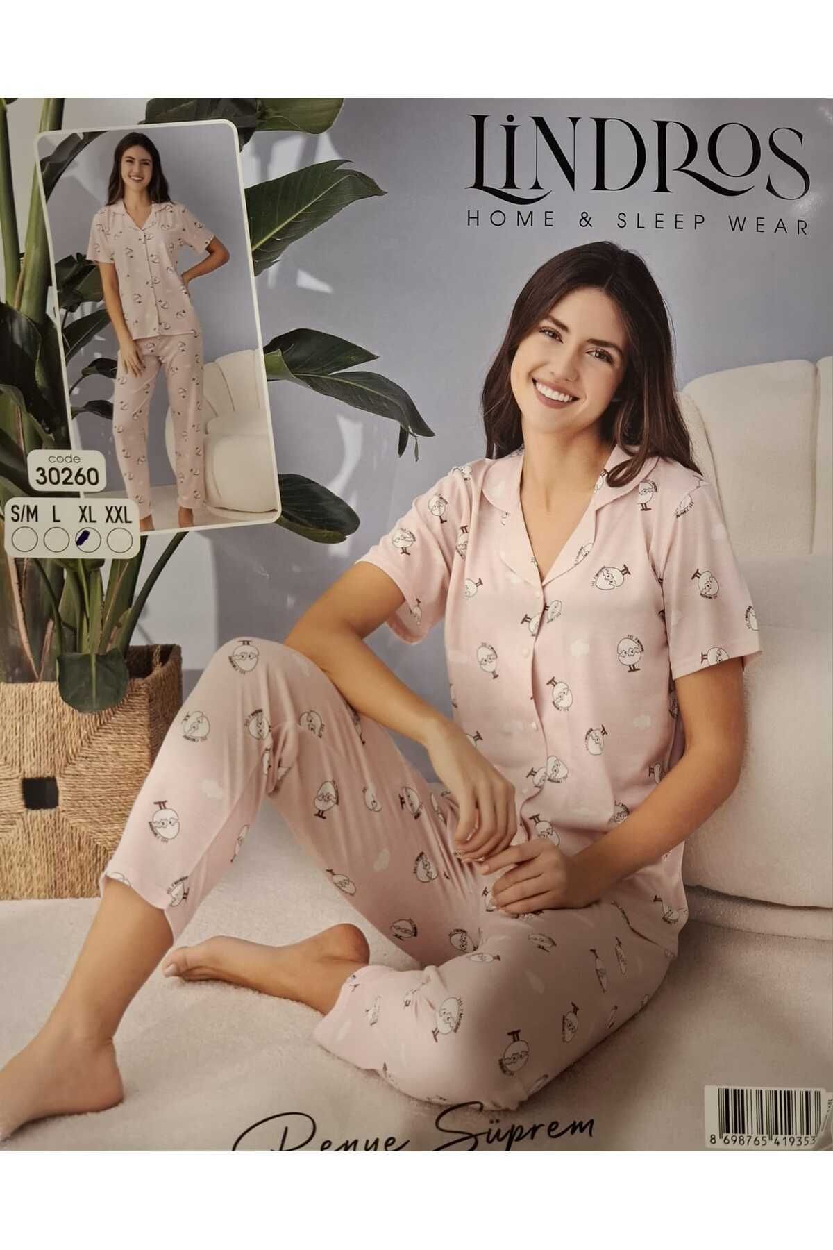 lindros 30260 Rotasyon Gömlek Kısa Kol Pijama Takımı
