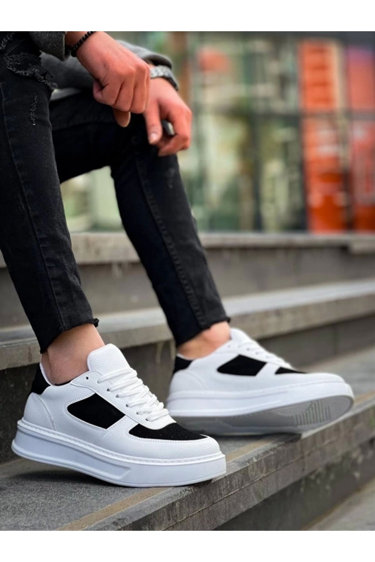 FASHIONLINE KB-X8 Kuback Beyaz Siyah Cilt Yüksek Taban Günlük Spor Ayakkabı