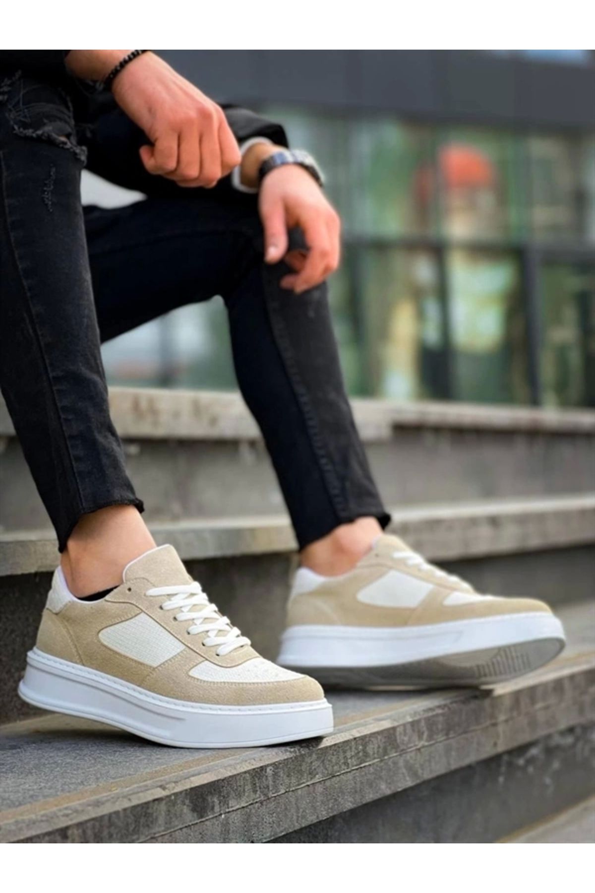 FASHIONLINE KB-X8 Kuback Bej Keten Süet Yüksek Taban Günlük Spor Ayakkabı