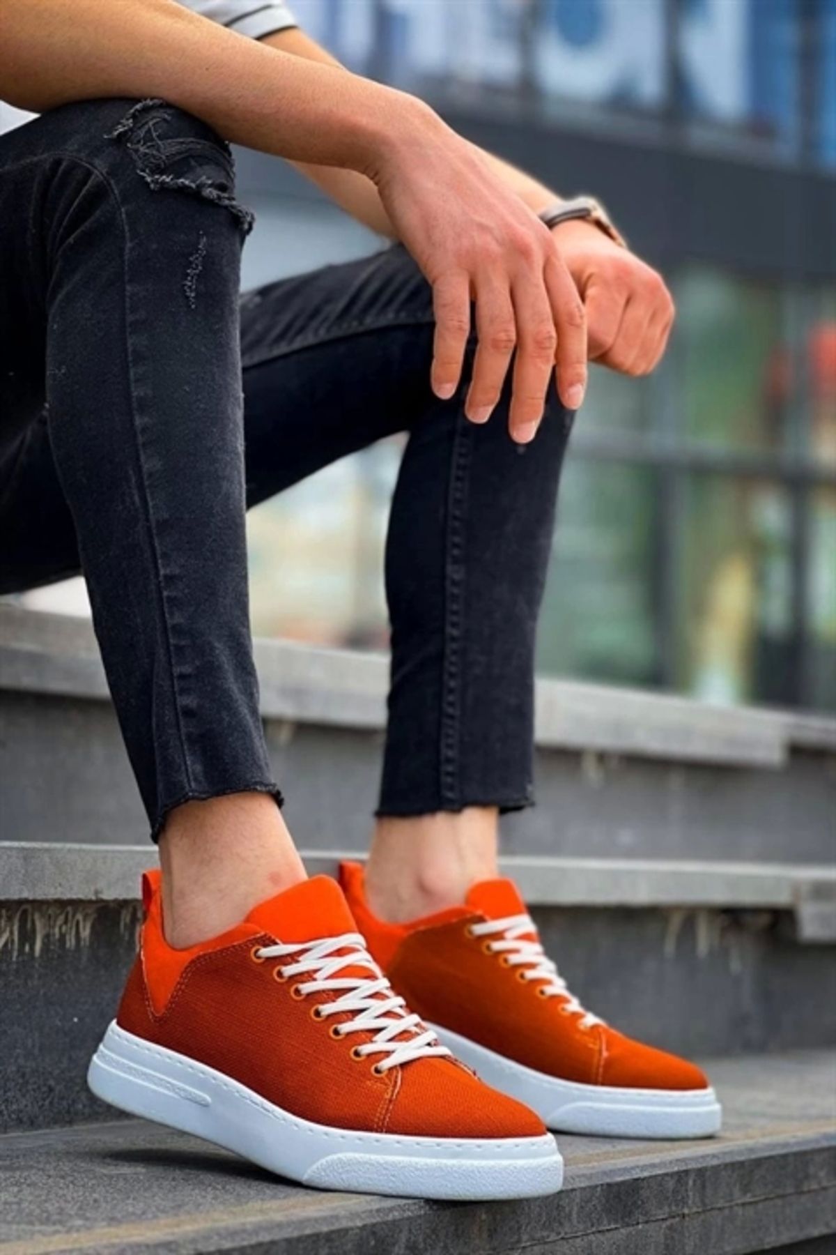 FASHIONLINE KB-X204 Kuback Turuncu Keten Beyaz Yüksek Taban Günlük Erkek Spor Ayakkabı