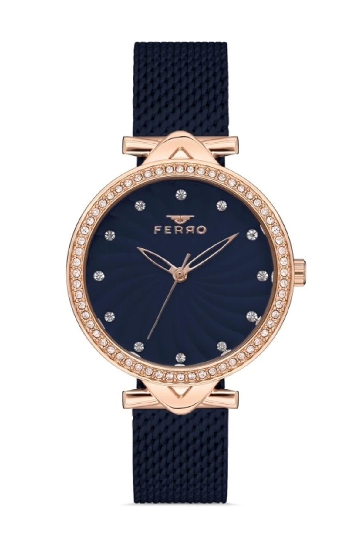 FERRO-Navy Blue Straw Cord Women's Wristwatch F2665C-T 1