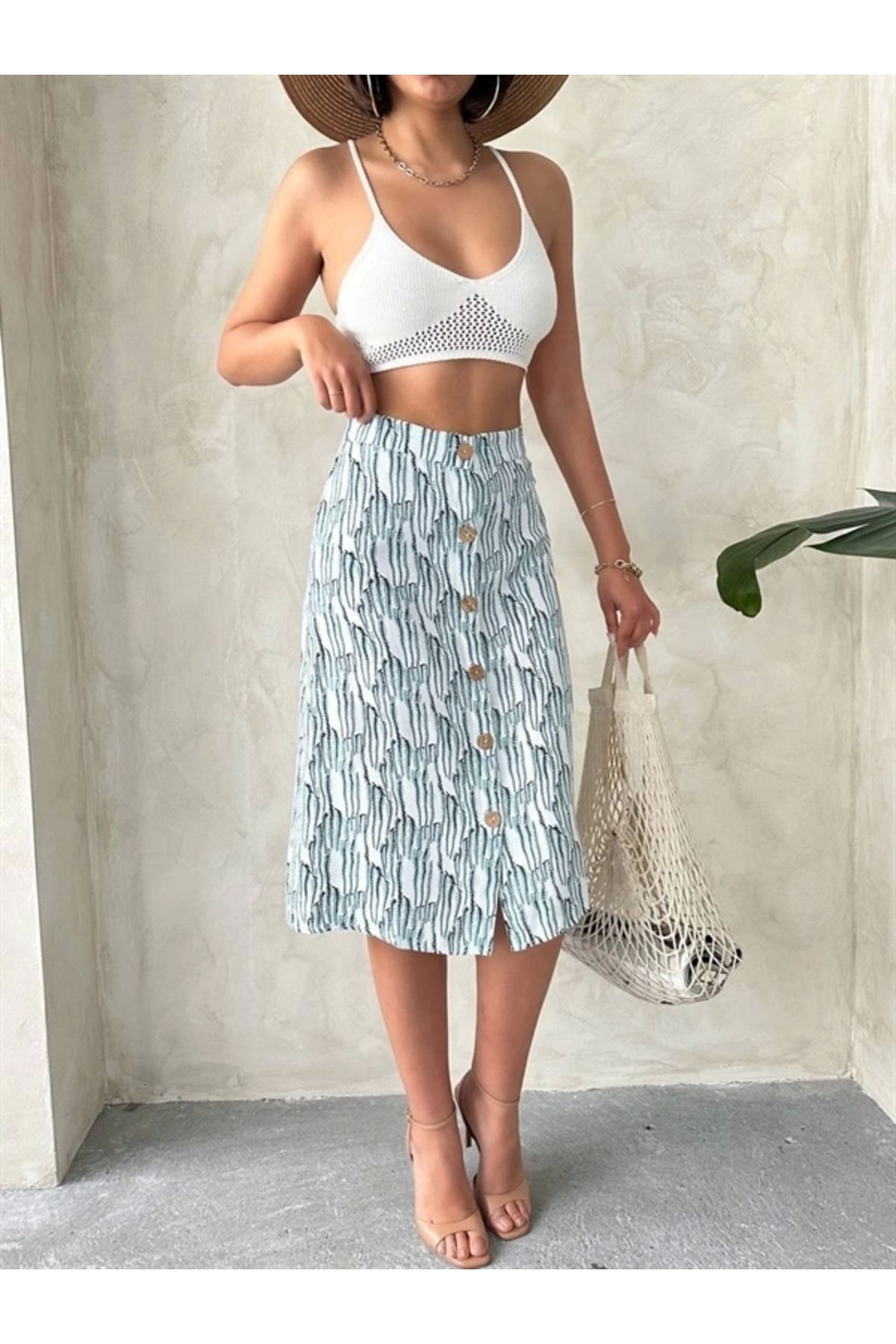 FASHIONLINE Desenli düğmeli etek s25800