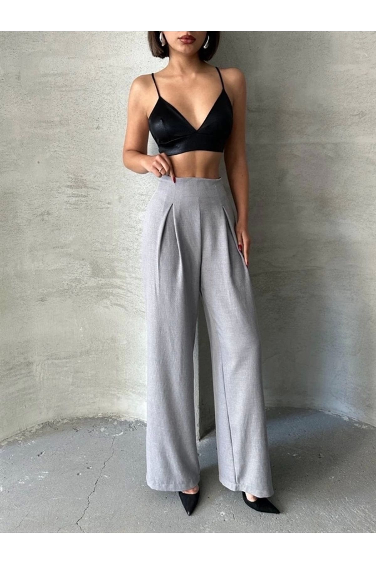 FASHIONLINE Pileli keten pantolon s255046