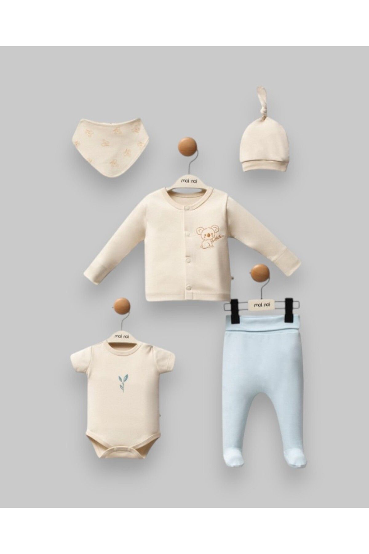 MINNOOSH BABY %100 Organik Pamuk 5'li Yenidoğan Erkek Bebek Hastane Çıkışı Seti