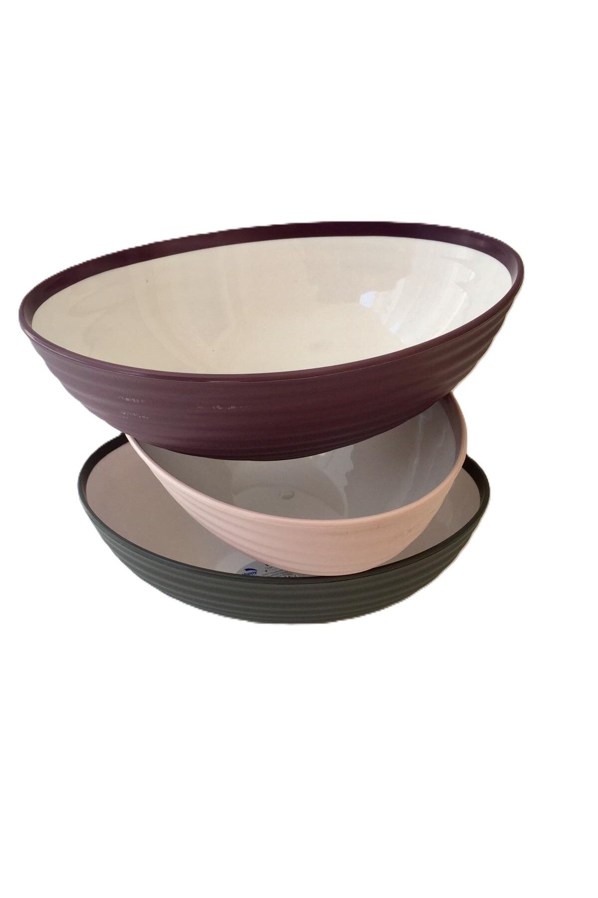 HOBBY LİFE 3'lü Vera Oval, Plastik Salata ve Meyve Sunum Kasesi 1,6 lt & Cool Gri*Pembe*Mor