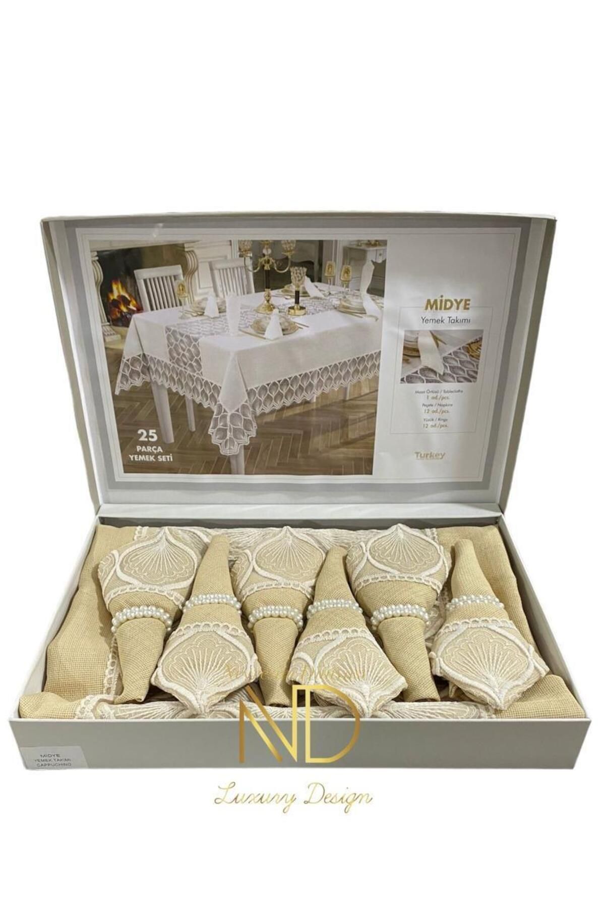 melfxxl eticaret 25 Parça Masa Örtüsü Seti Midye Cappuccino