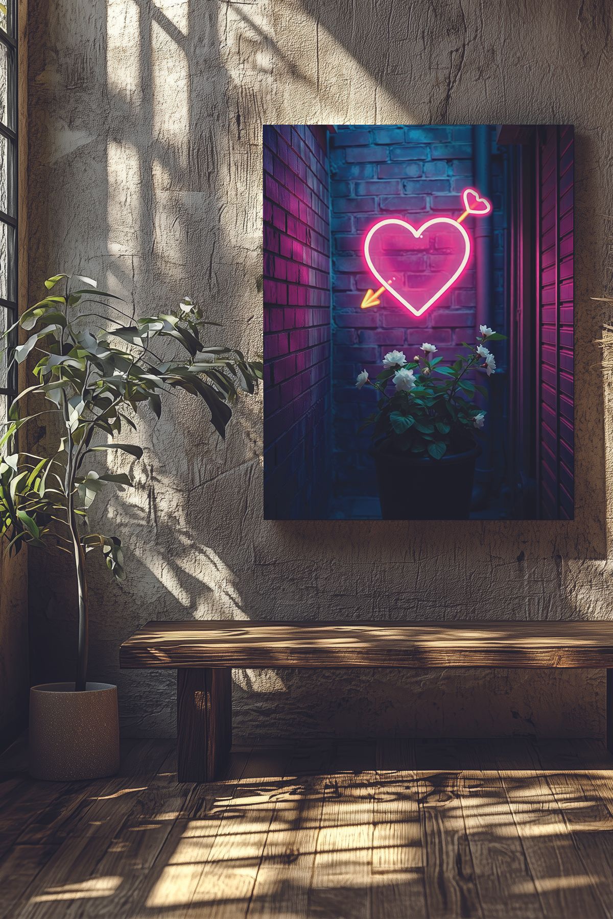 Store Neon Işıltısıyla Ruhları Aydınlatan Aşkın Yolu Premium Kanvas Tablo