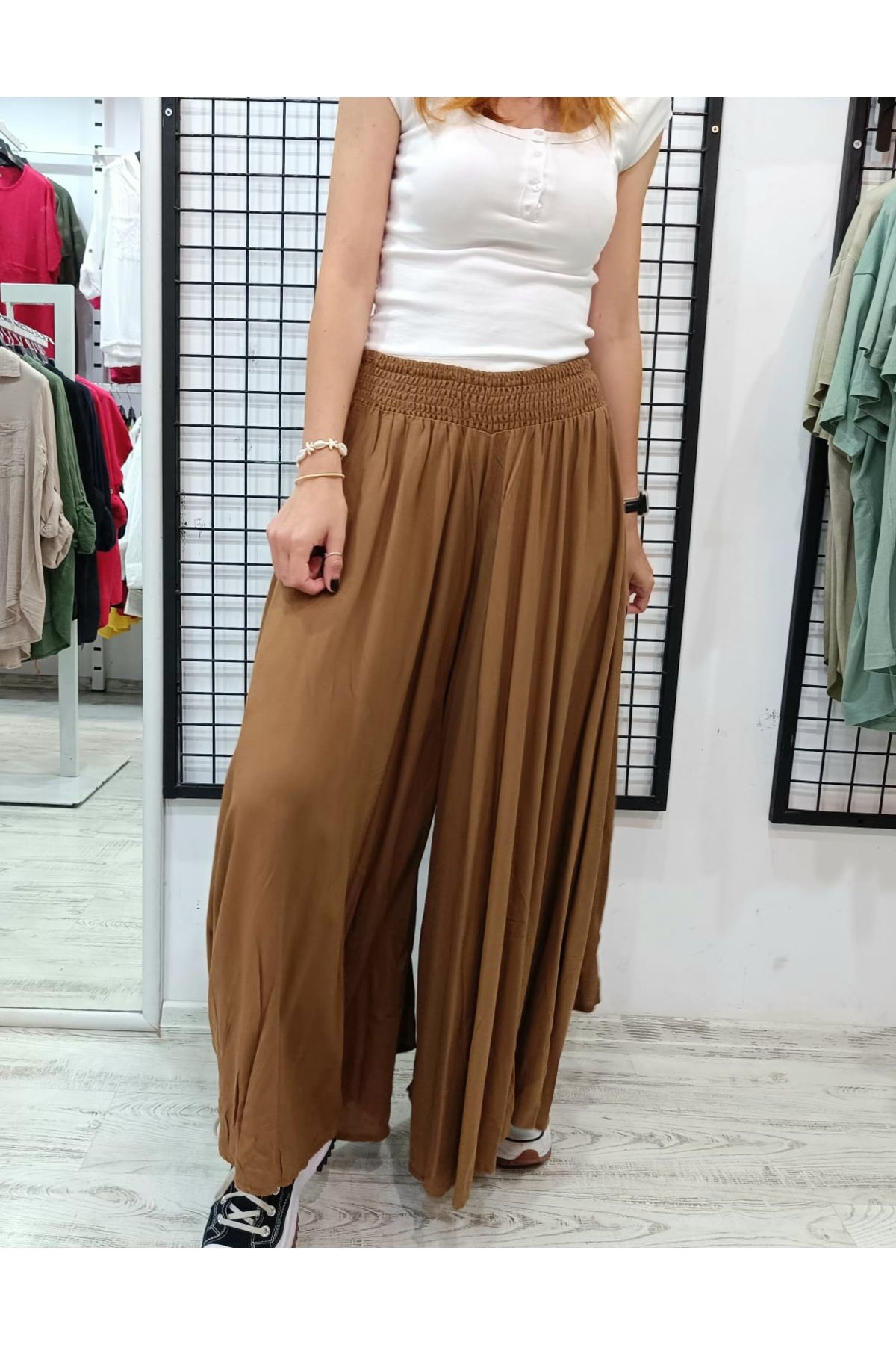 Butik Şans Lastikli Bel Bol Kesim Etek Pantolon