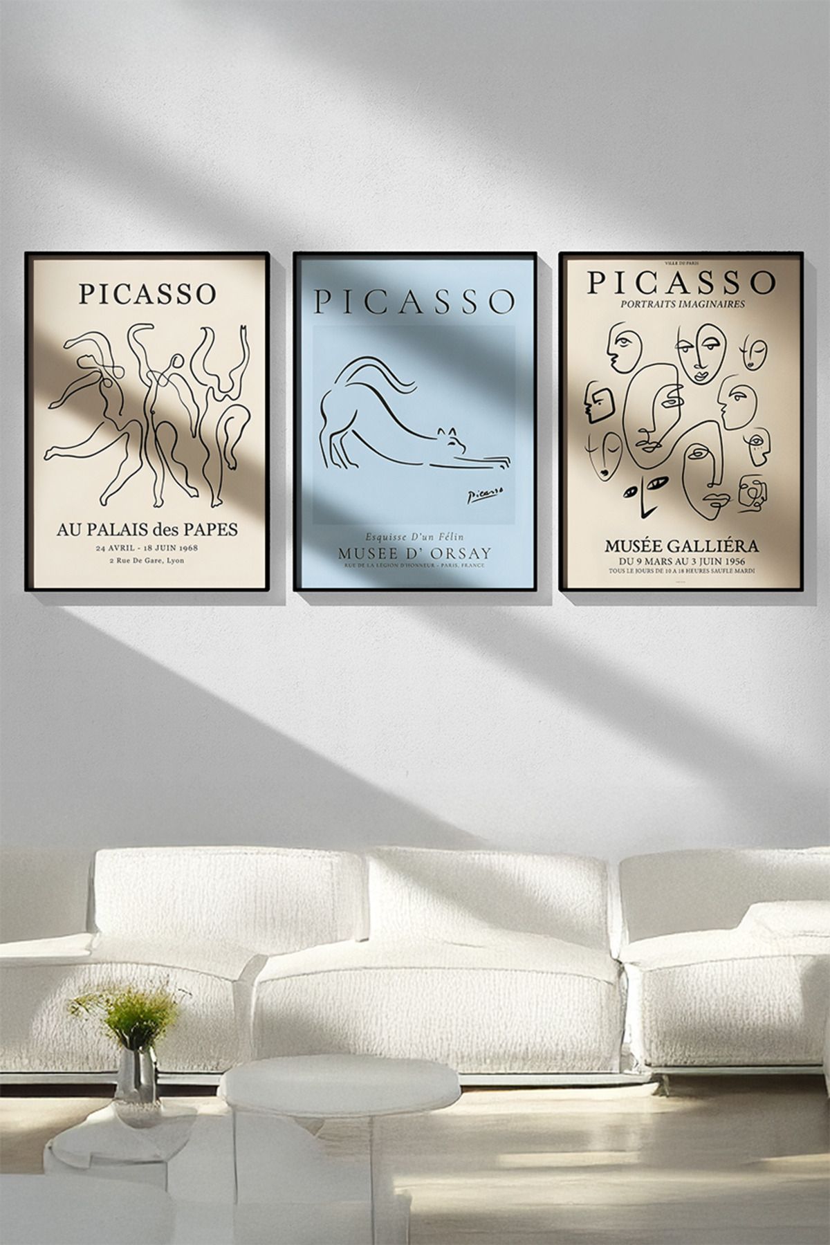 baselith Picasso Eskiz Temalı Üçlü Poster Seti - Minimalist Soyut Çizim Duvar Dekoru - Çerçevesiz Baskı