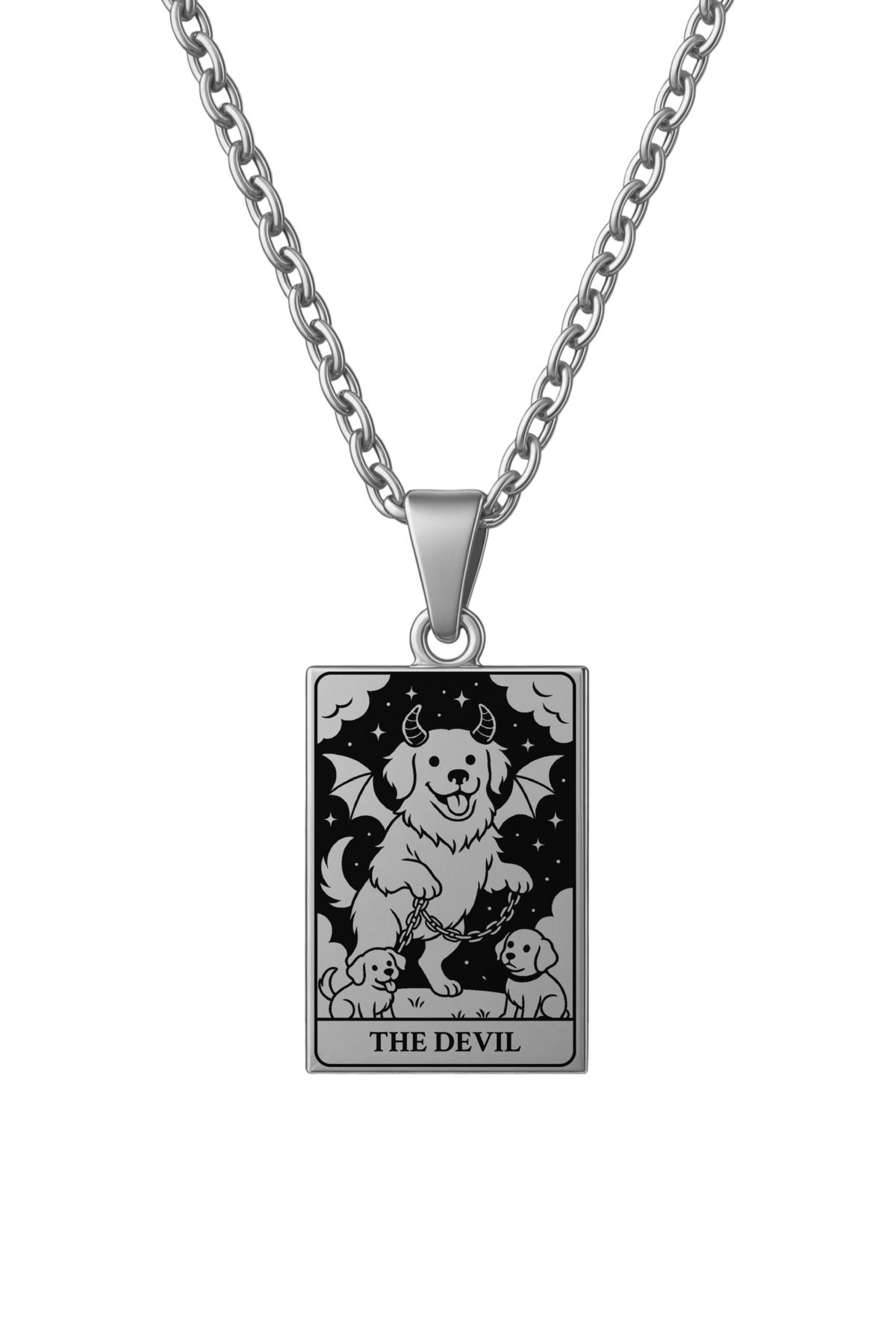 ArtinArt The Devil -şeytan Köpek Tarot Kart | 316l Çelik Kolye