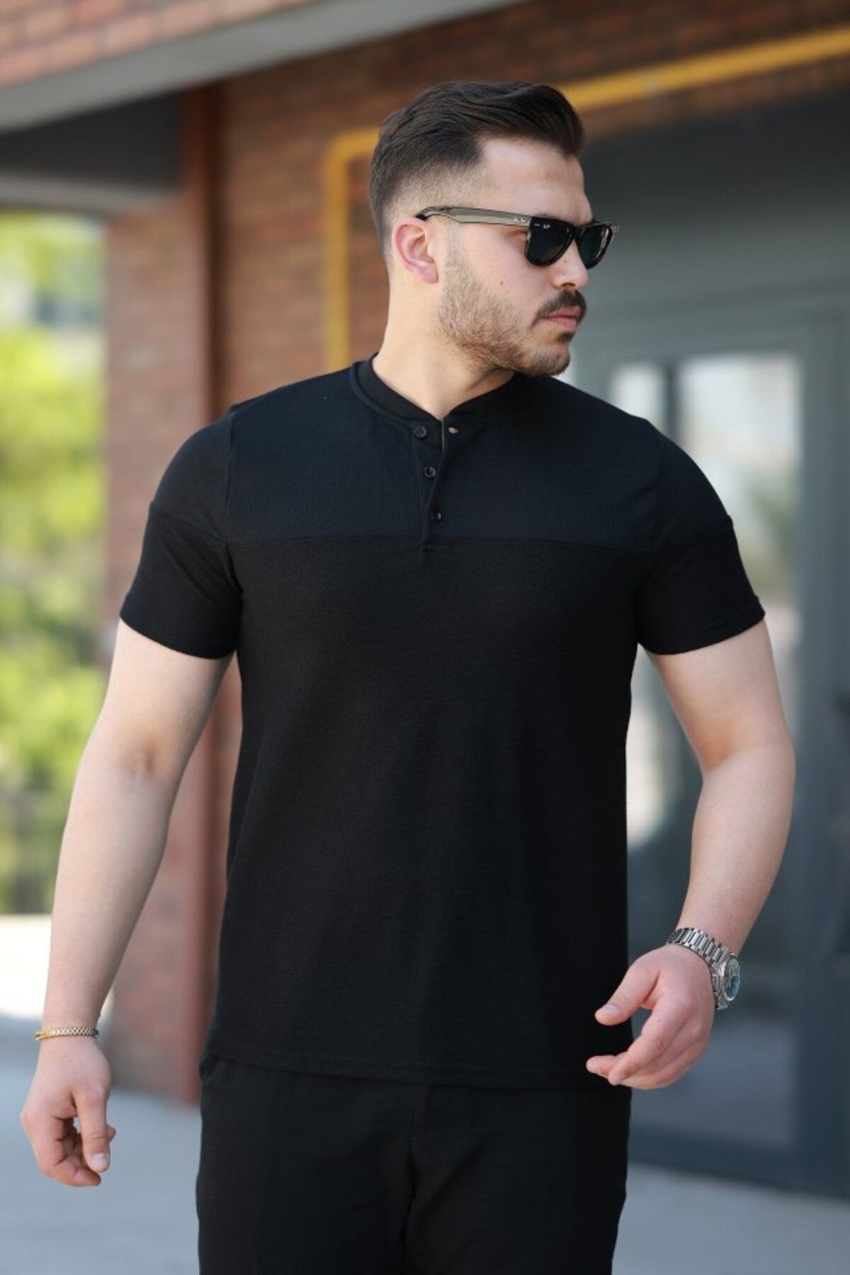 novafems Erkek Hakim Yakalı Kısa Kollu Pamuklu T-shirt