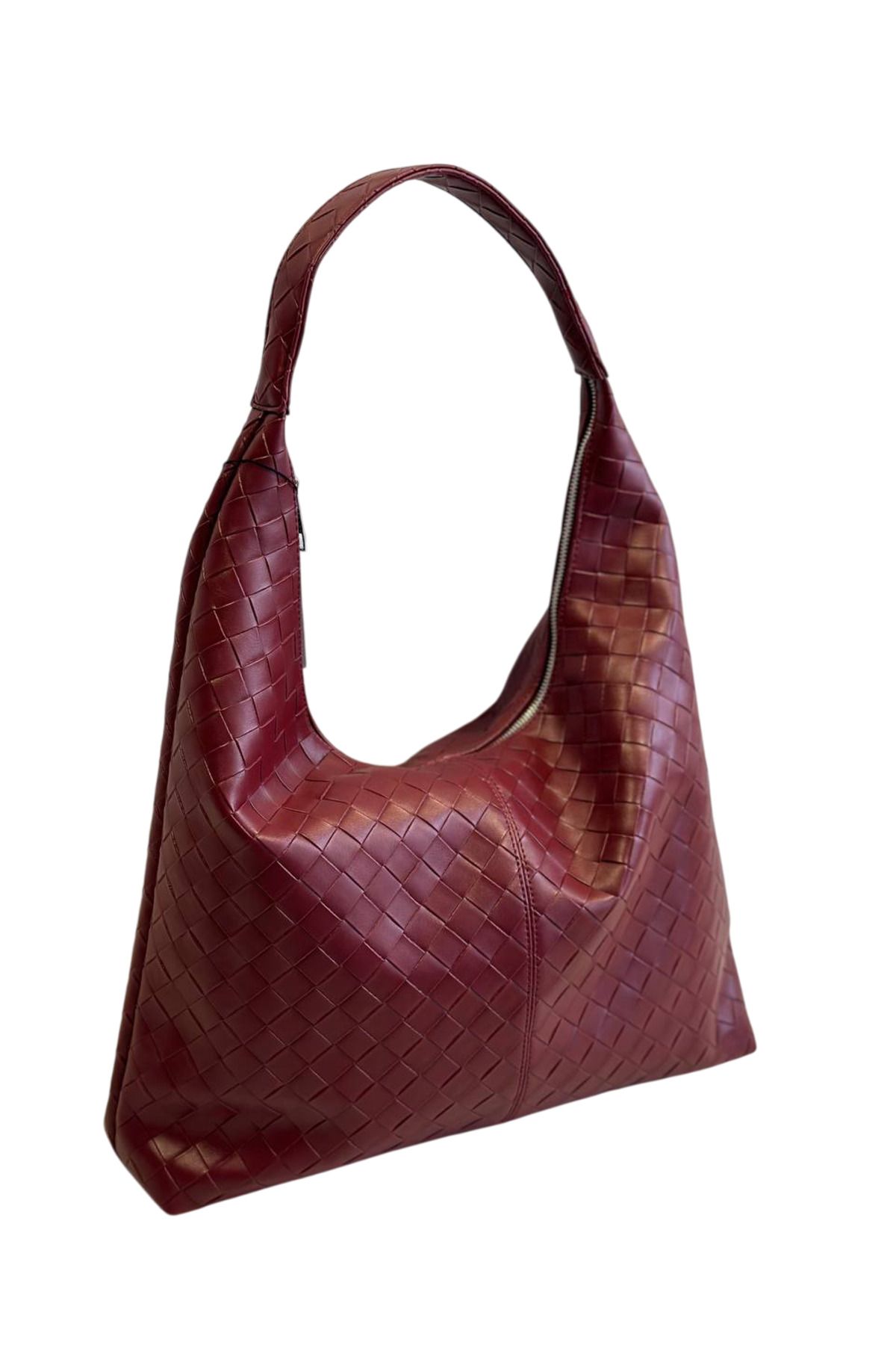 Kairon Accessories Örgü Detaylı Büyük Boy Fermuarlı Kadın Omuz Çantası Tote Çanta
