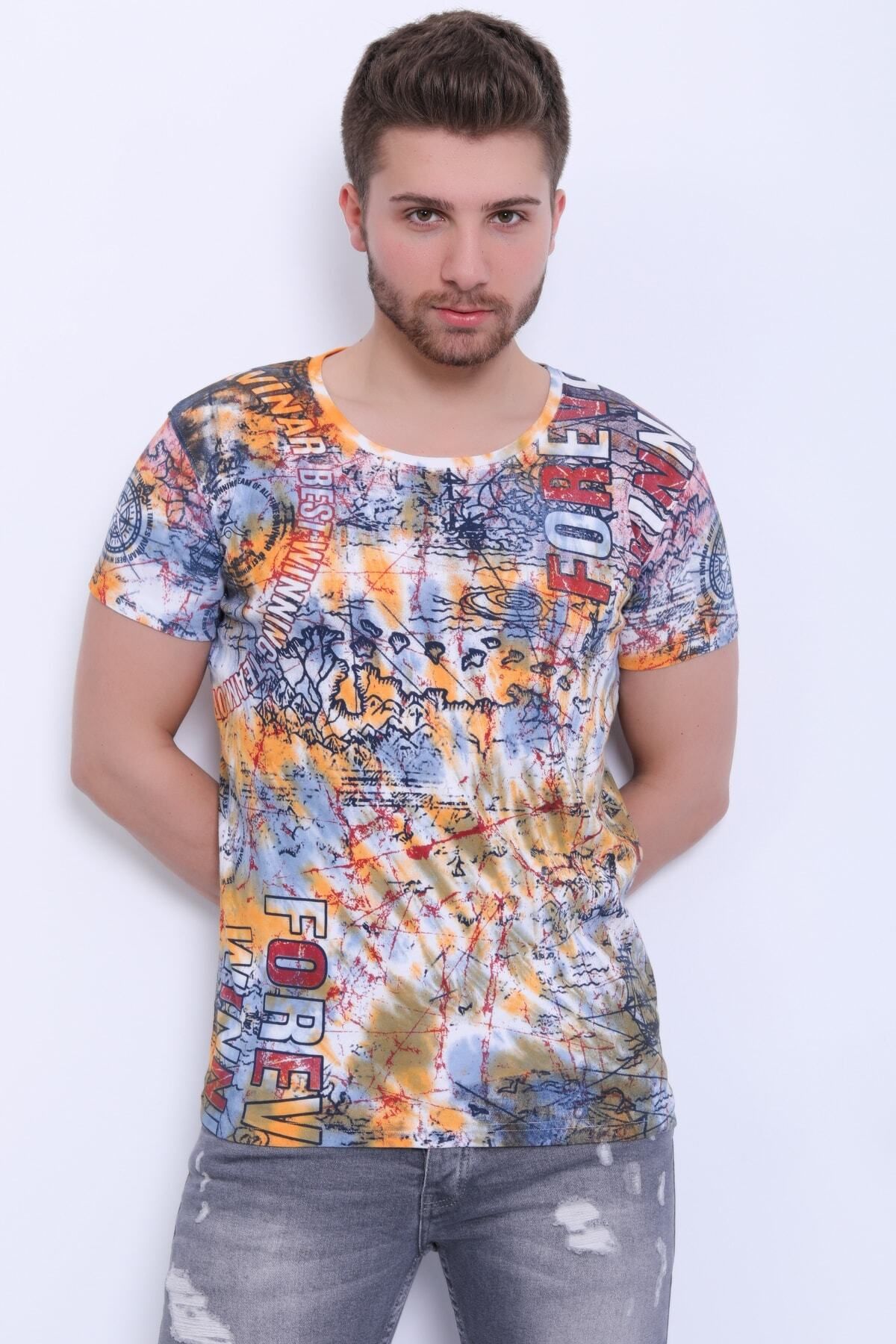 Avinar Unisex Bisiklet Yaka Baskılı Yıkamalı T-shirt