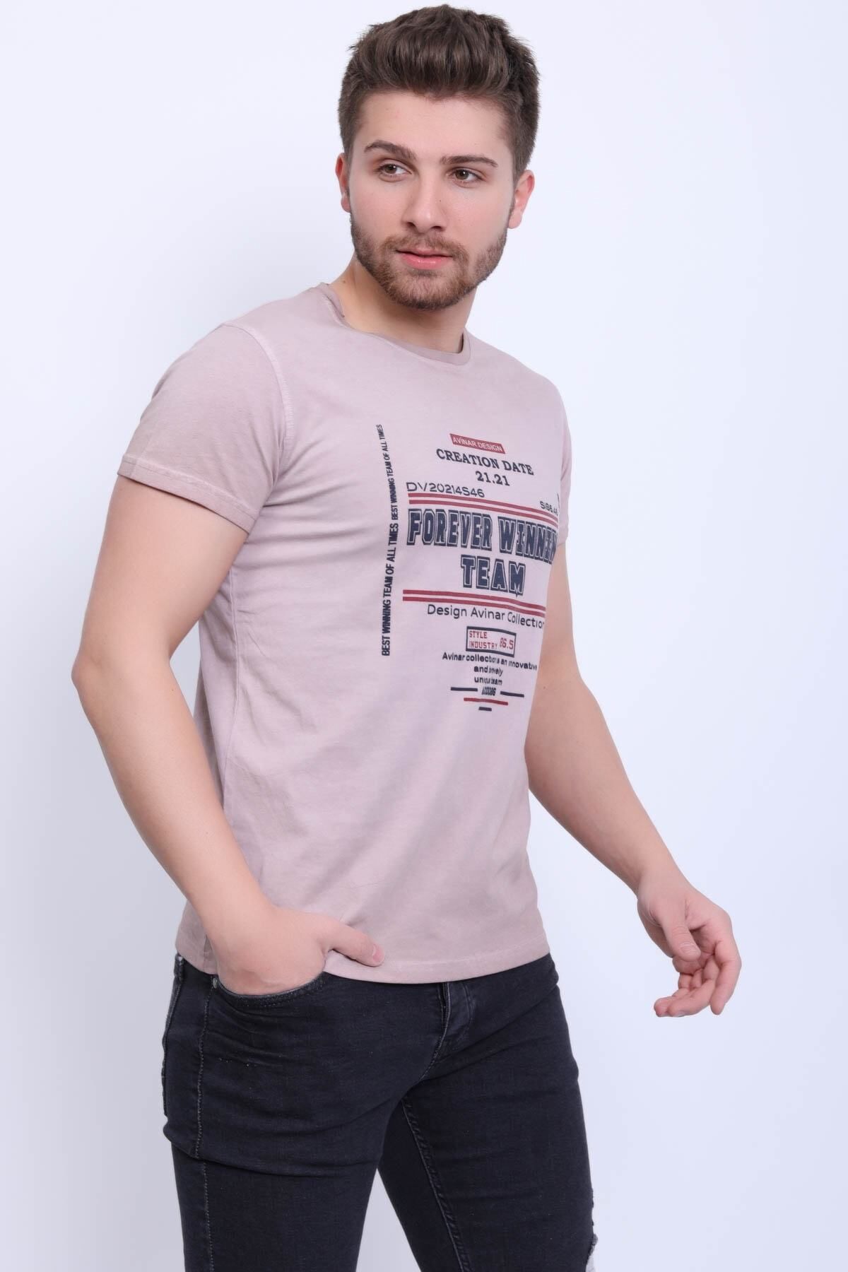 Avinar Unisex Bisiklet Yaka Baskılı Yıkamalı T-shirt