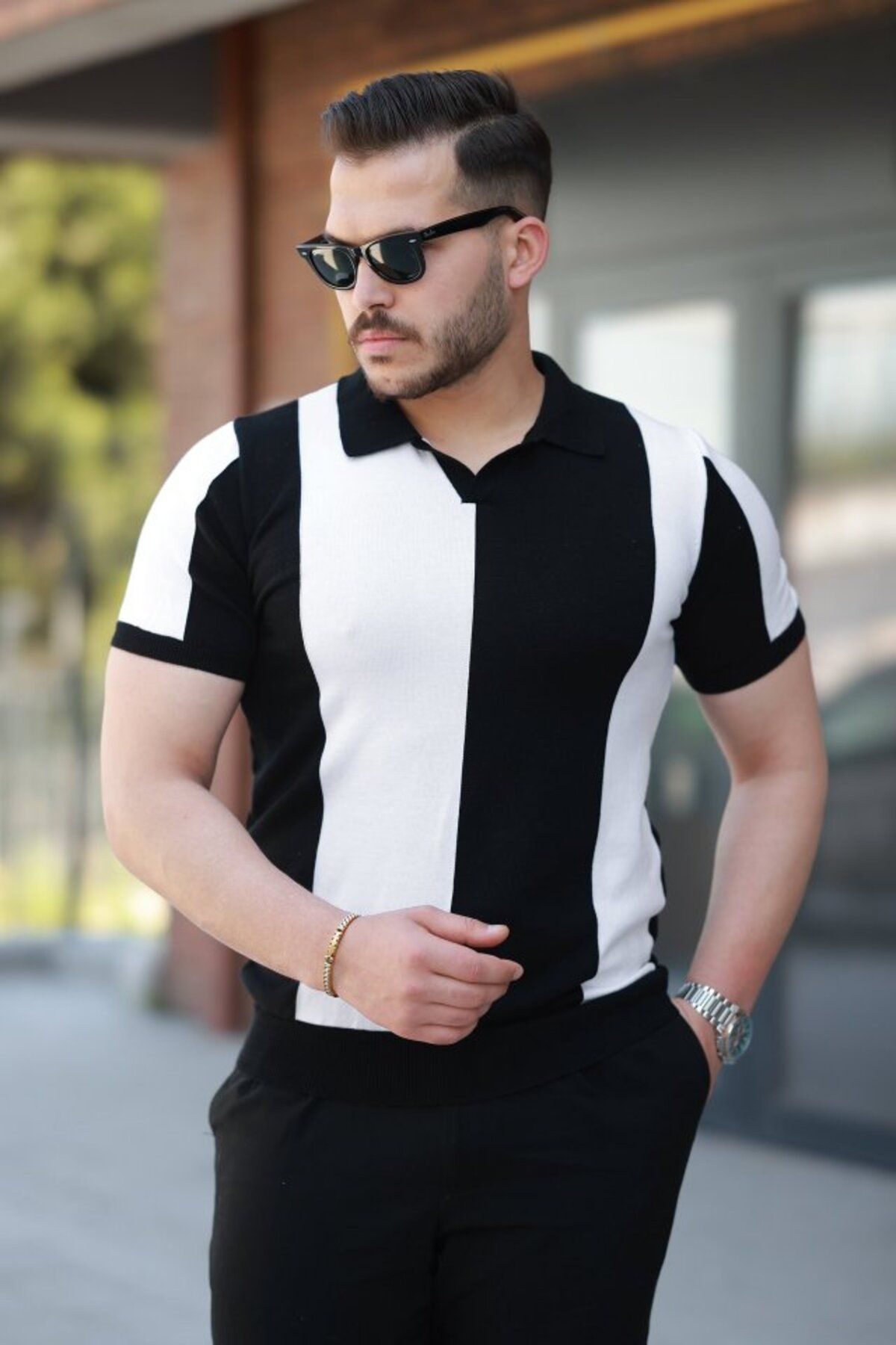 Rep la Shine Erkek Kısa Kollu Polo Yakalı Blok Desenli Triko Bluz