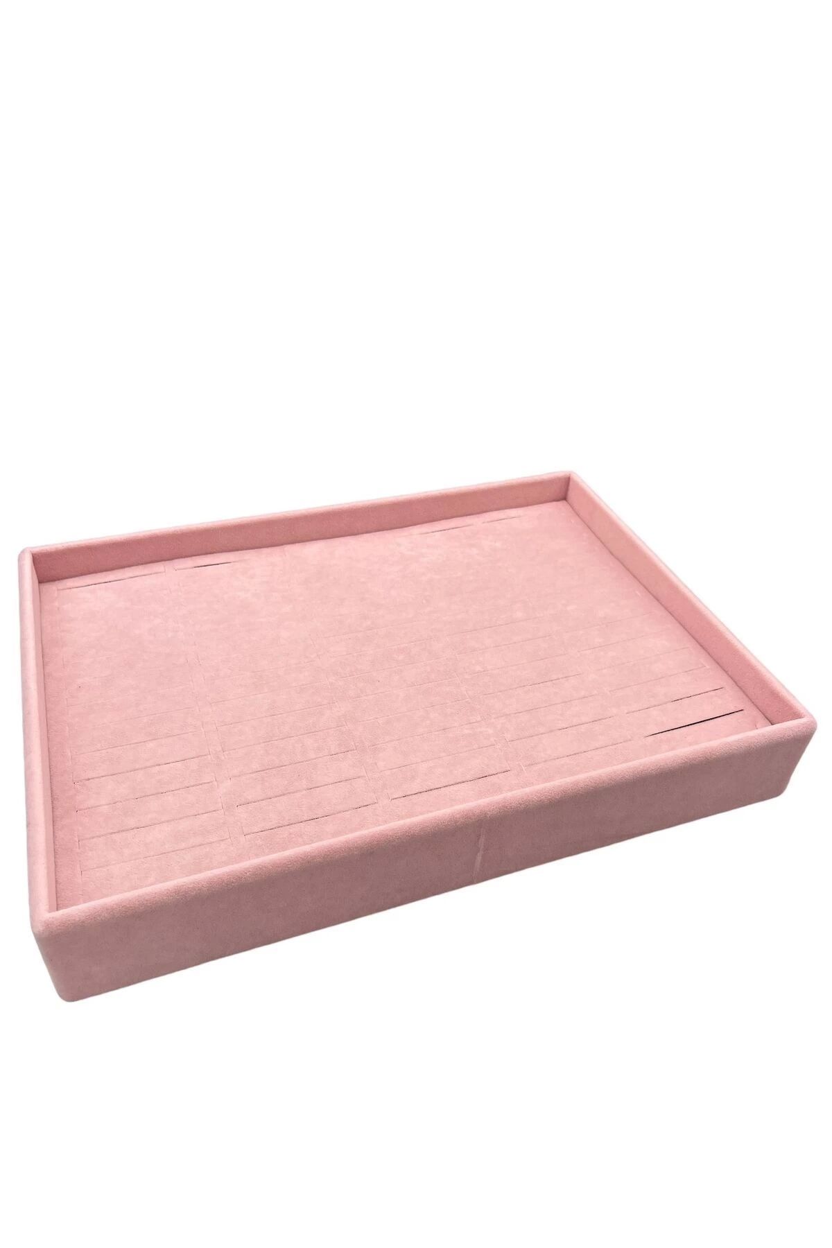 MeGass Dekor Țesătură Din Piele Intoarsa De Producție Internă Culoare Roz 34/24 Cm Sertar Înclinat Cu Brățară Și Tavă Pentru Cătușe - One Size