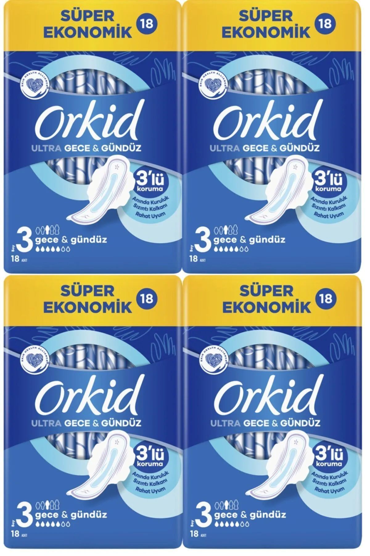 Orkid Ultra Gece & Gündüz Boy 3 Süper Ekonomik 18'Lİ X 4 Adet