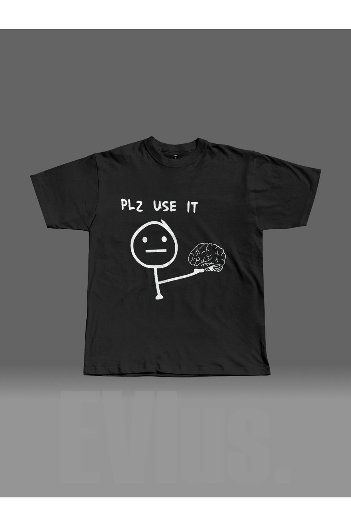 EVIus Oversize Pls Use It Baskılı Bisiklet Yaka T-Shirt