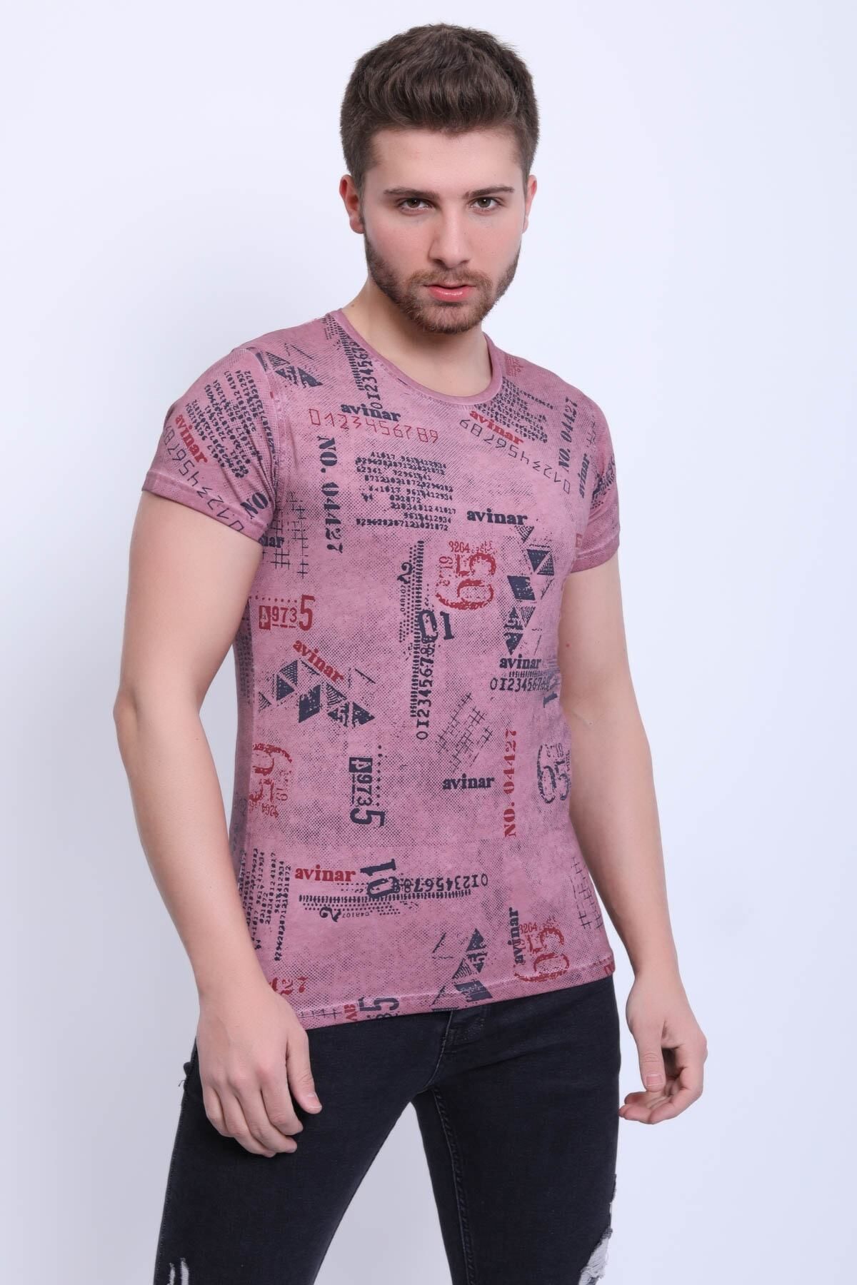 Avinar Unisex Bisiklet Yaka Baskılı Yıkamalı T-shirt
