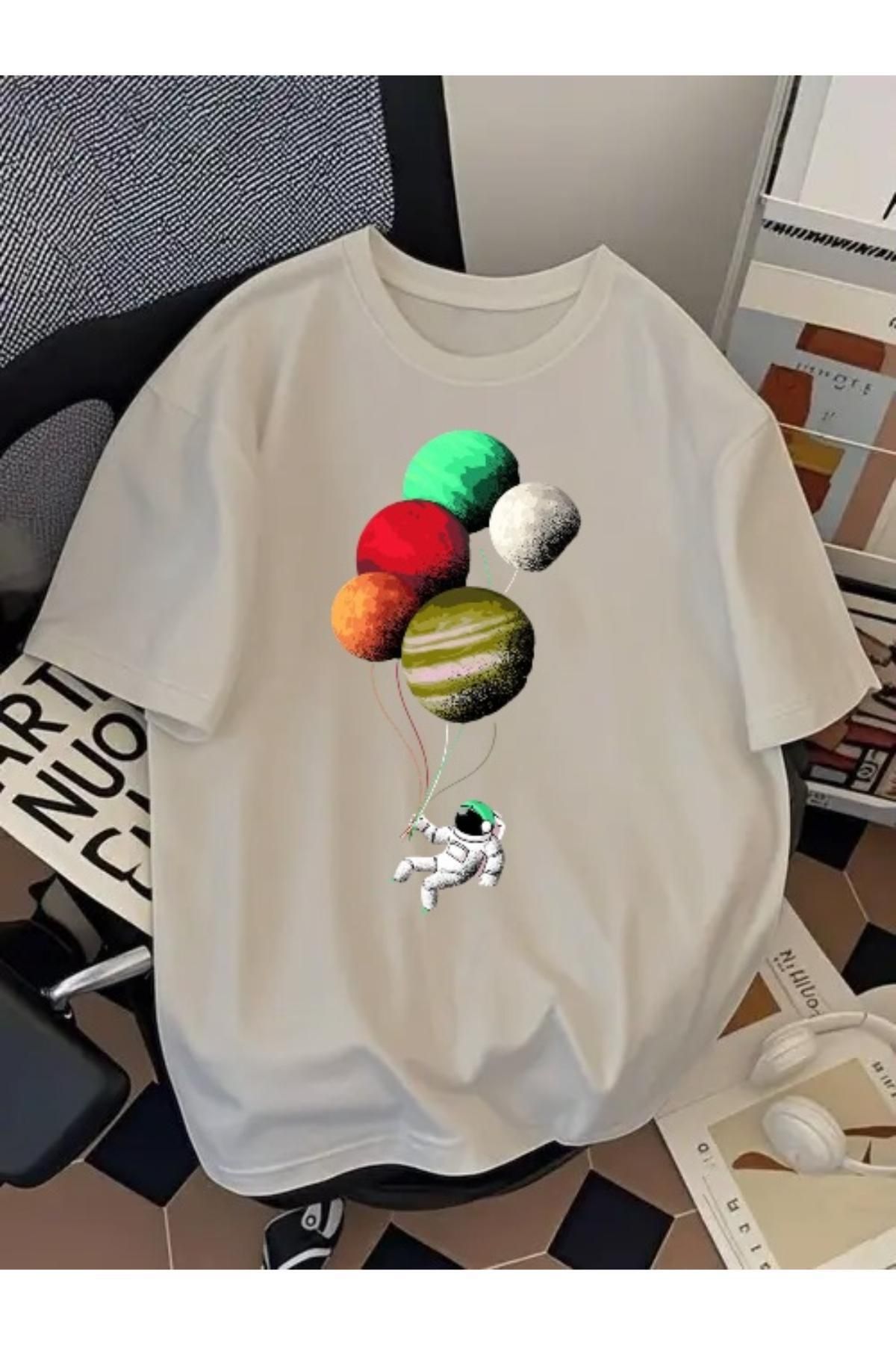 EQİ Astronot Balon Baskılı Oversize T-Shirt