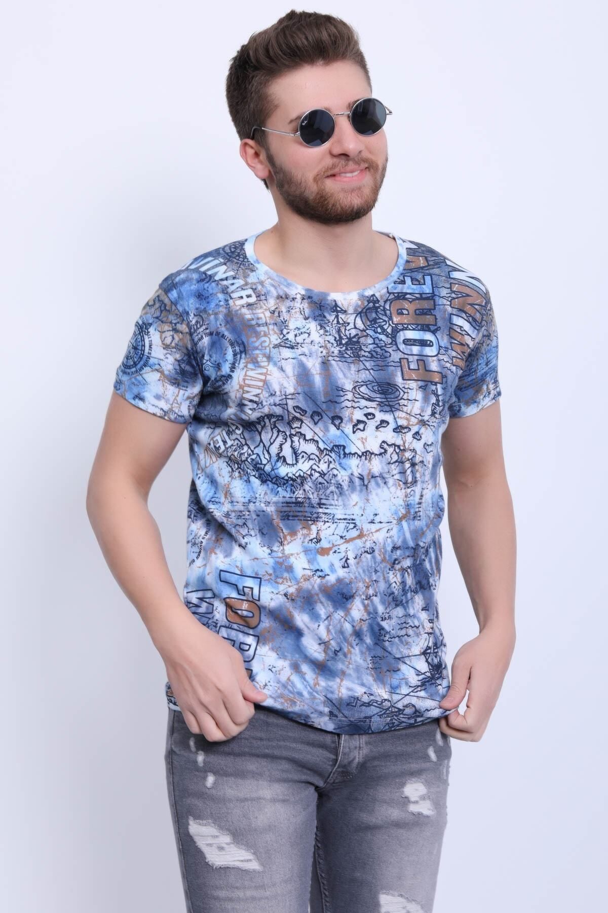 Avinar Unisex Bisiklet Yaka Baskılı Yıkamalı T-shirt