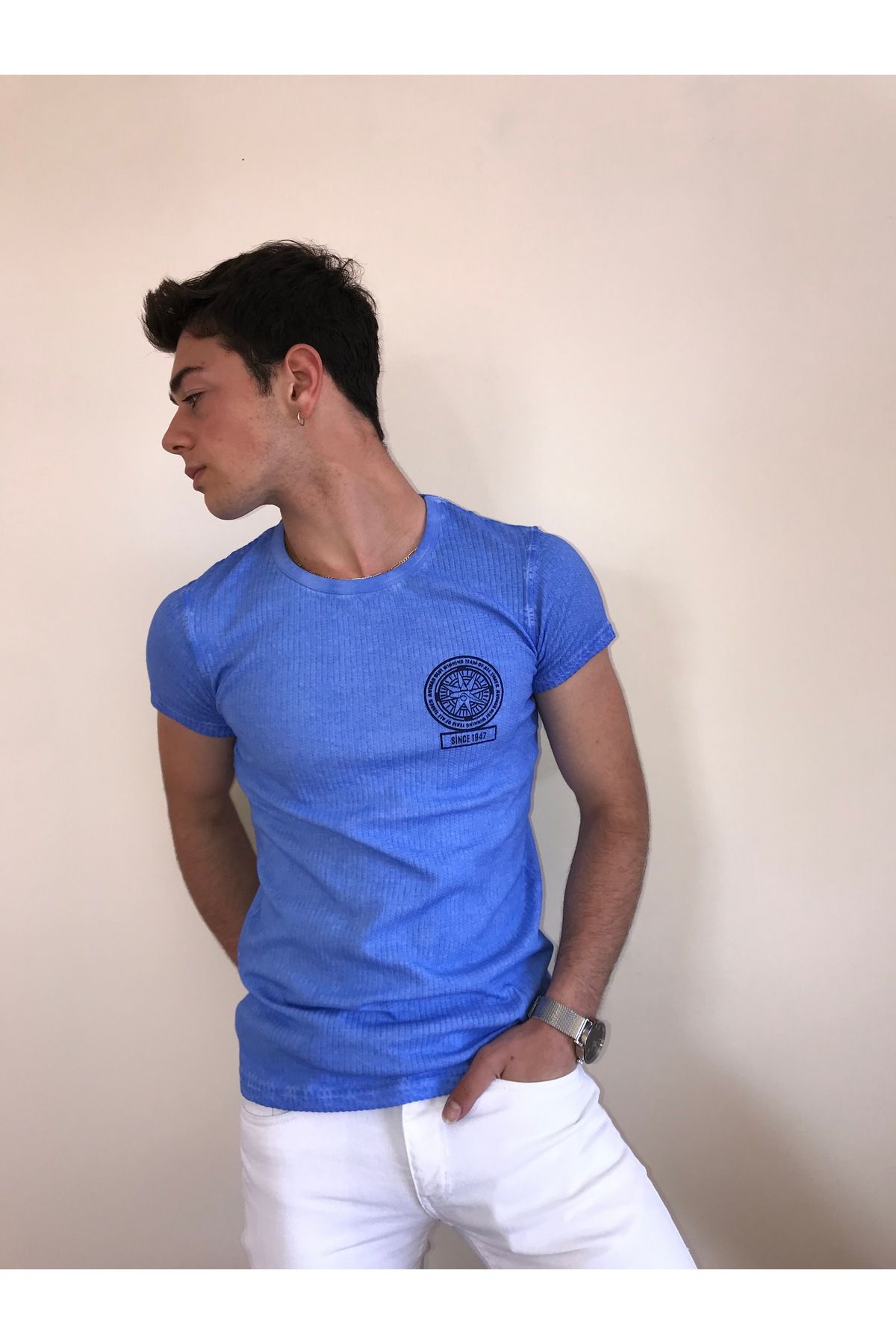 Avinar Unisex Bisiklet Yaka Baskılı Yıkamalı T-shirt