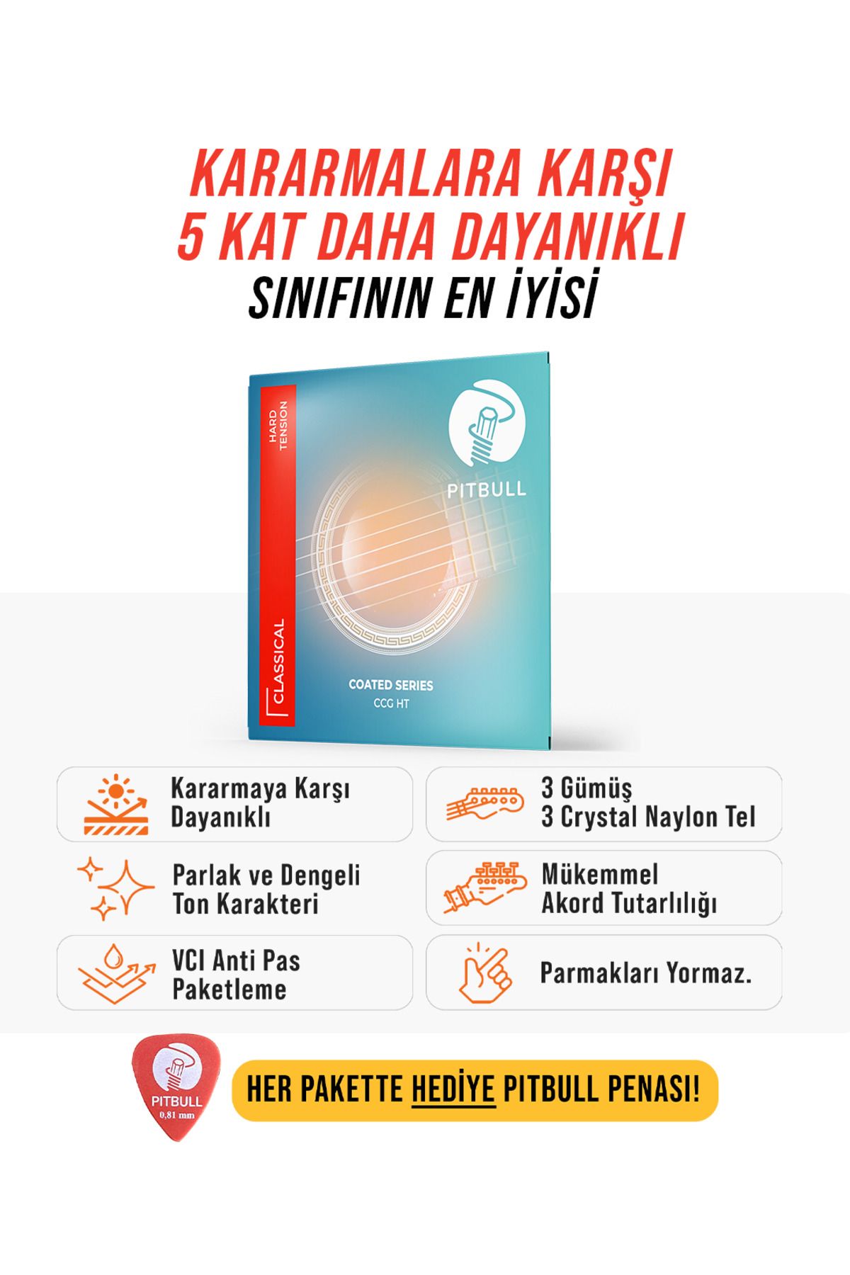 PİTBULL-Pitbull Strings Coated Series Classic Guitar Set Wire CCG HT Hard Tensiune rezistentă la înmatriculare 1