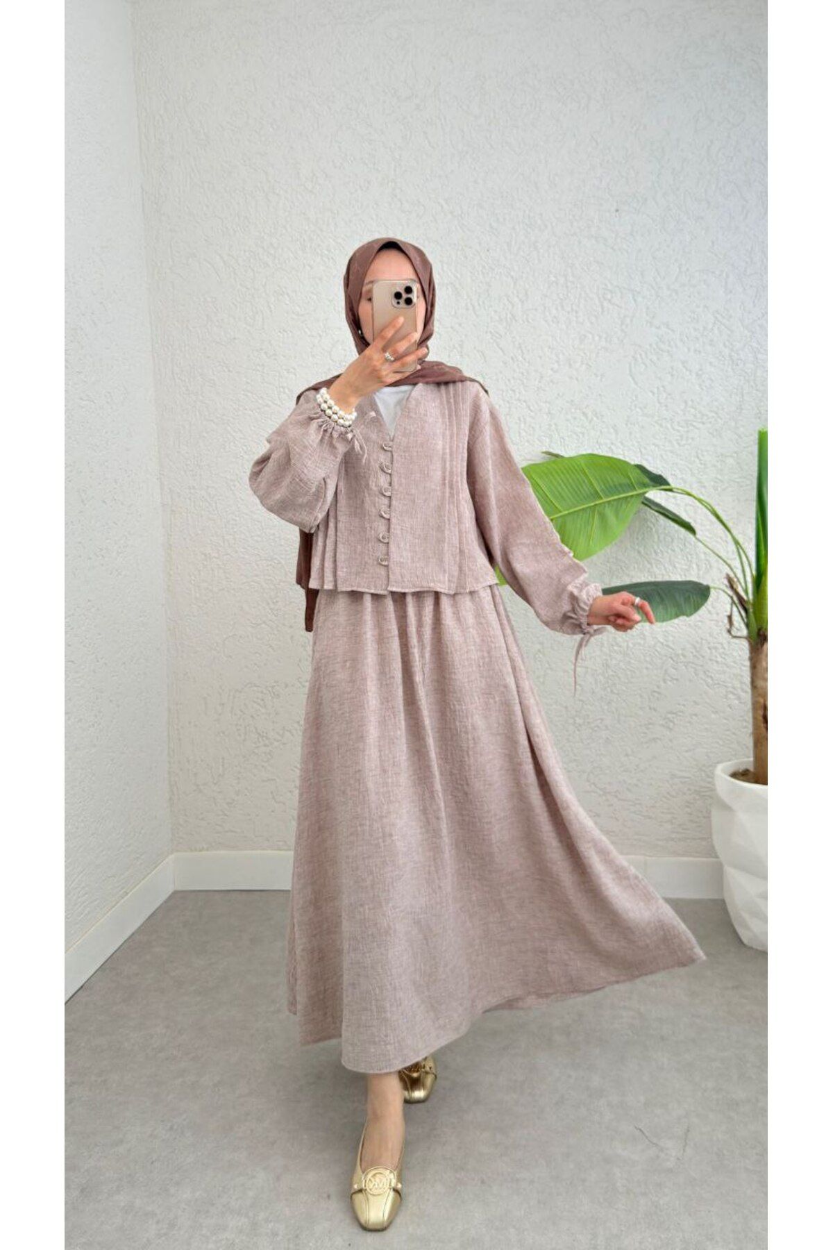 BisuModa GÖMLEK ETEK KETEN KUMAŞ İKİLİ TAKIM