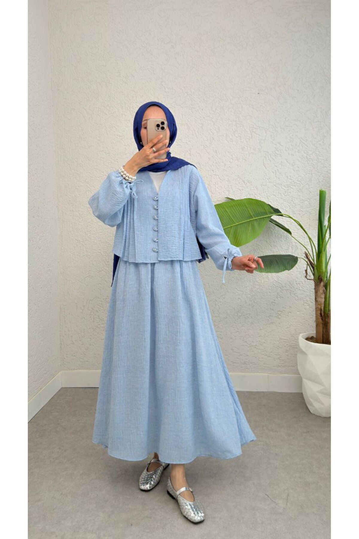 BisuModa GÖMLEK ETEK KETEN KUMAŞ İKİLİ TAKIM