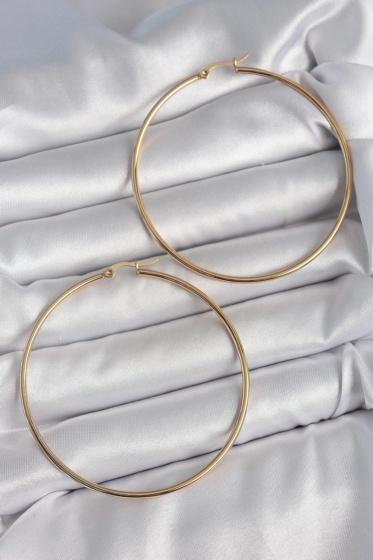 prativas 316 Çelik Gold Renk 63 mm Halka Model Kadın Küpe
