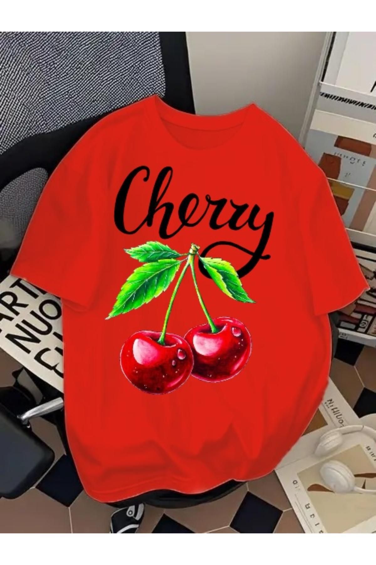 EQİ Cherry Baskılı Oversize T-Shirt
