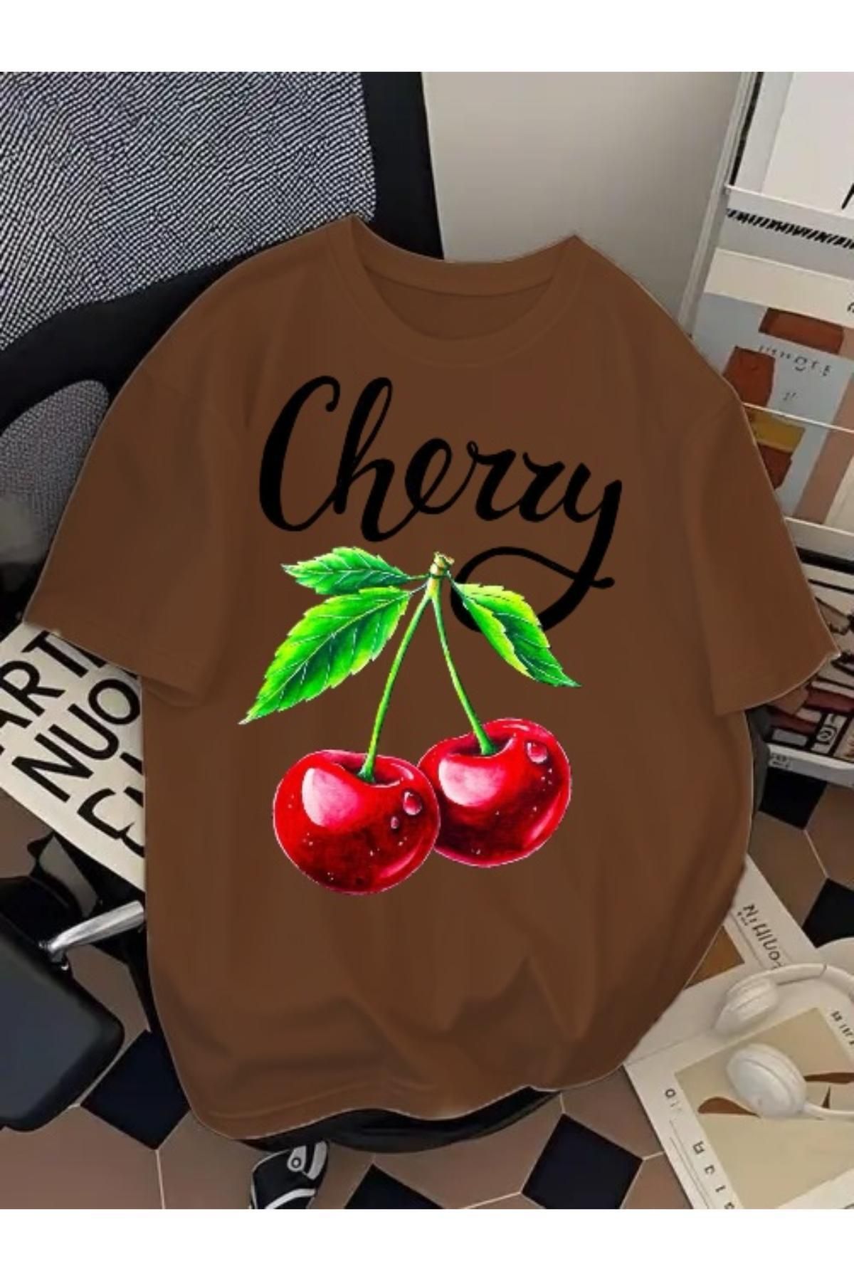 EQİ Cherry Baskılı Oversize T-Shirt