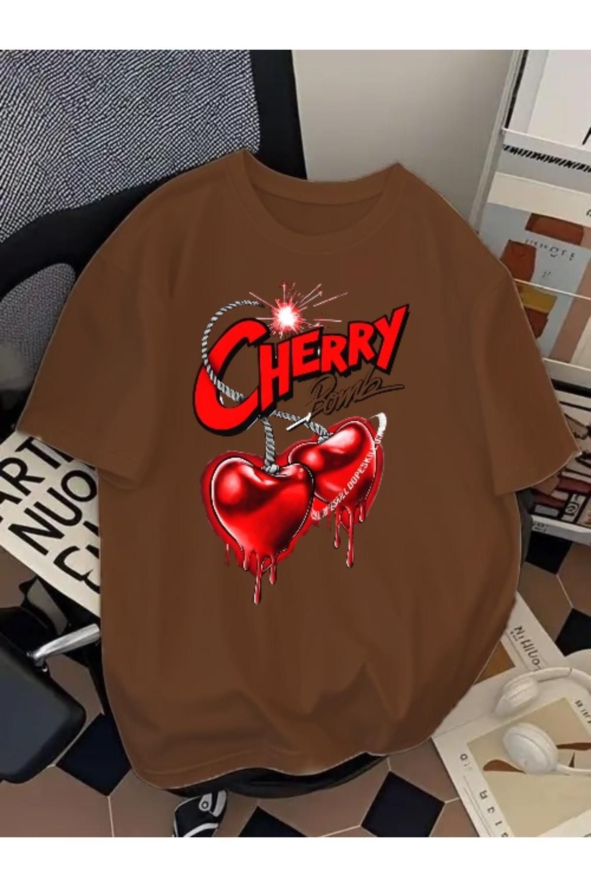 EQİ Cherry Baskılı Oversize T-Shirt
