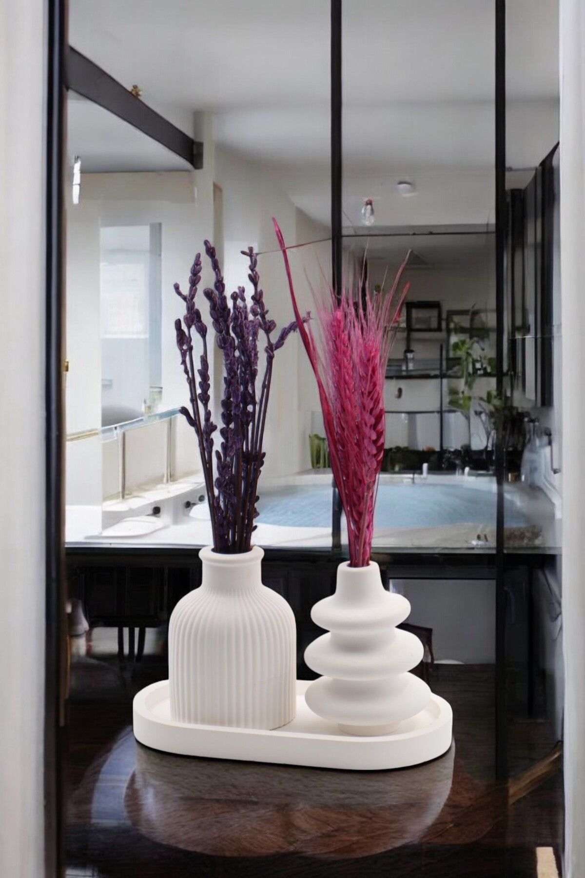 LUMİNA Minimal Dekoratif Vazo Seti – Beyaz | 3 Parça Modern Tasarım