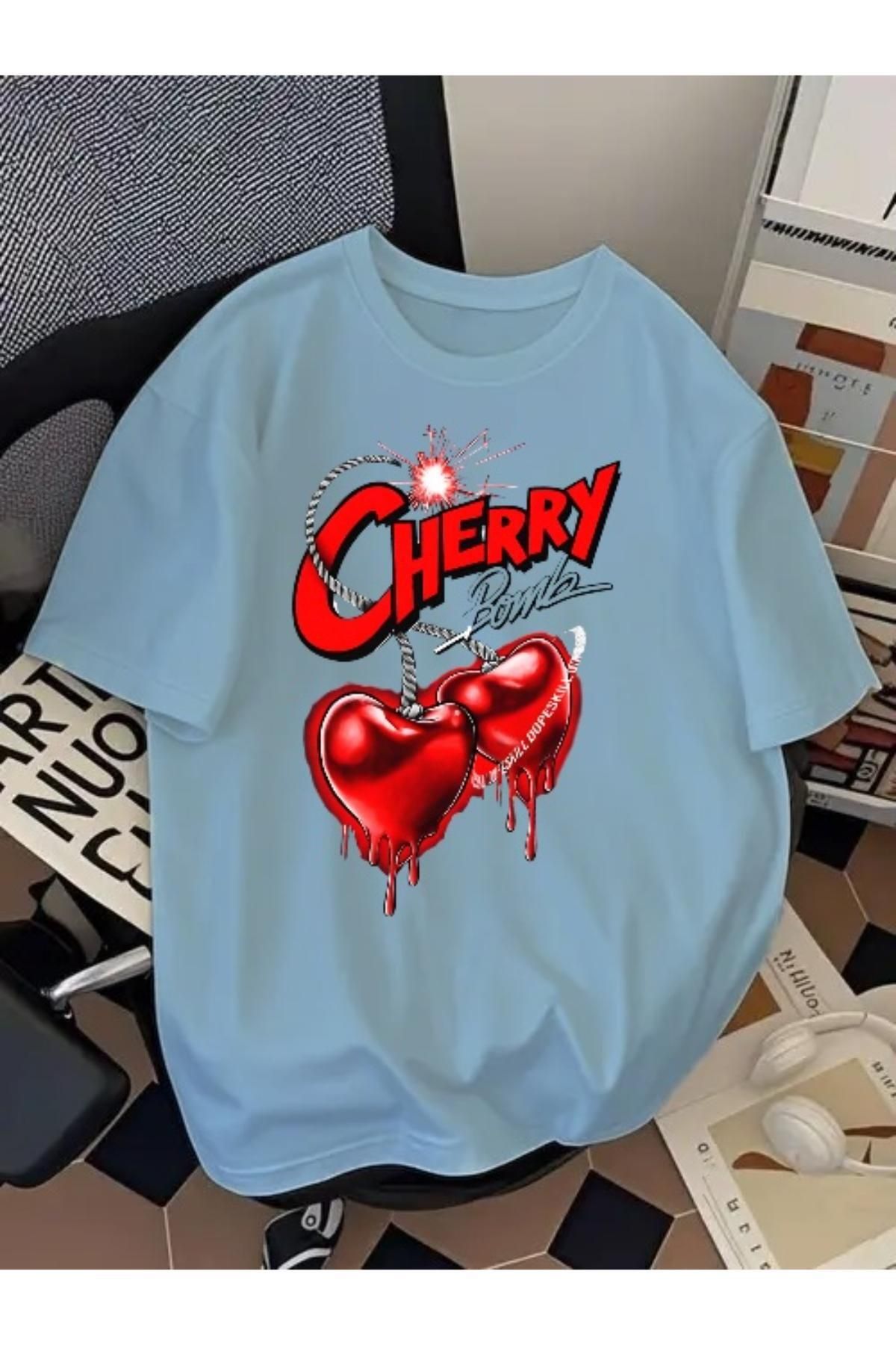 EQİ Cherry Baskılı Oversize T-Shirt