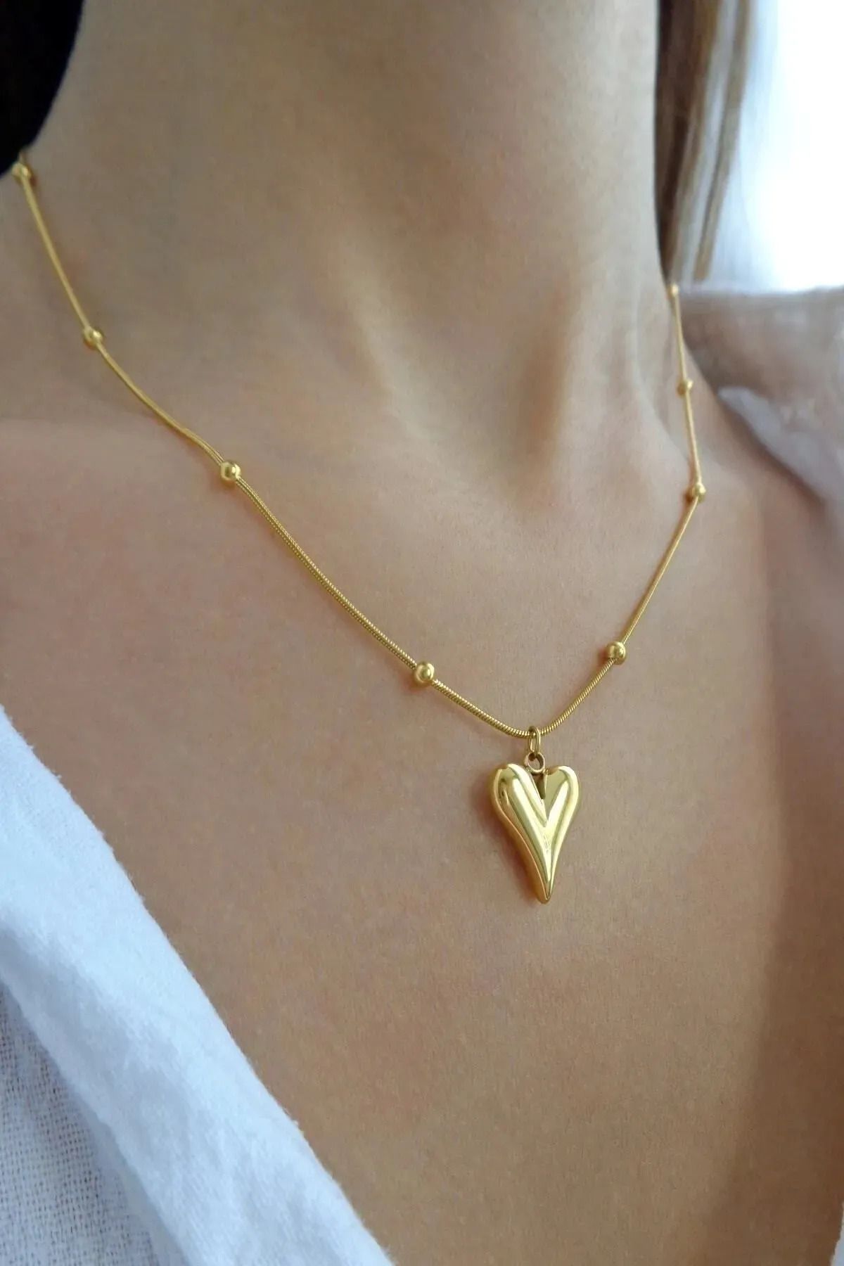 LAVİNYAMJEWELLERY Kalp Zincirli Çelik Kolye