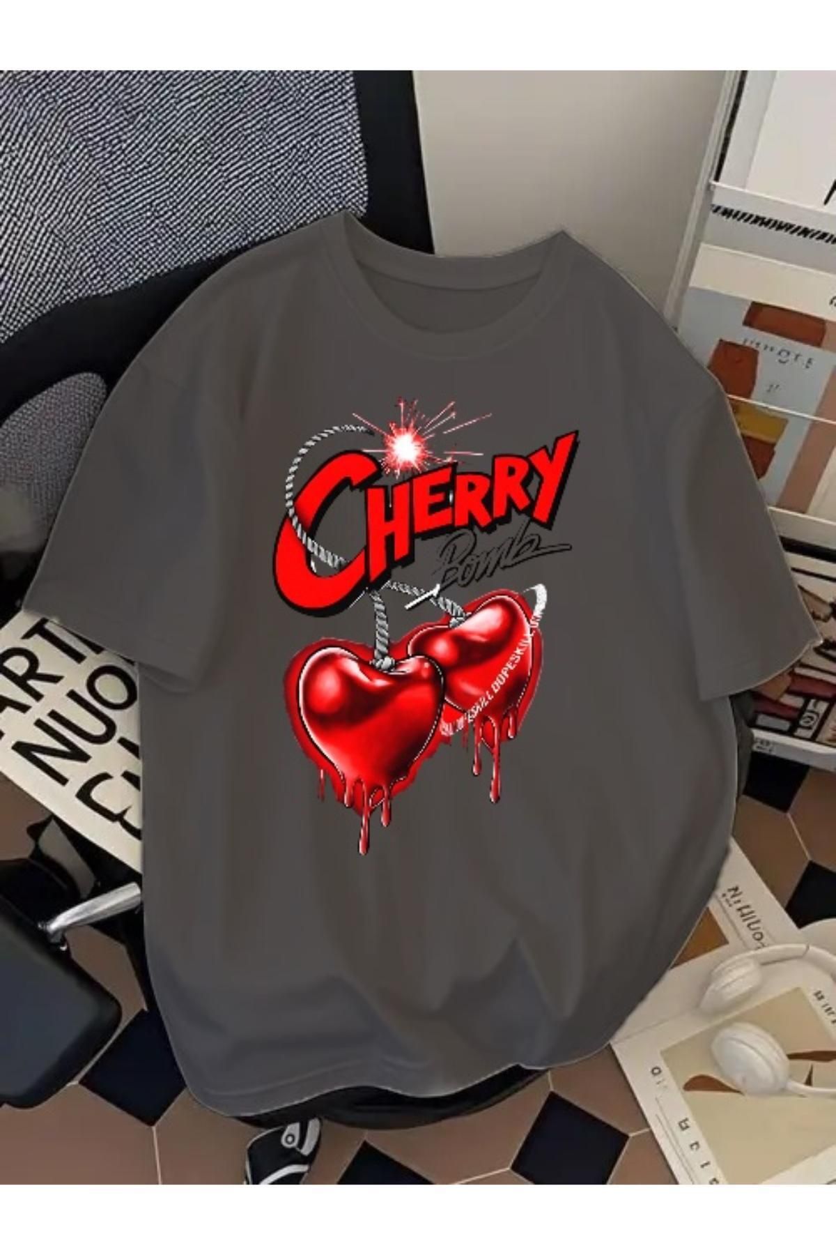 EQİ Cherry Baskılı Oversize T-Shirt