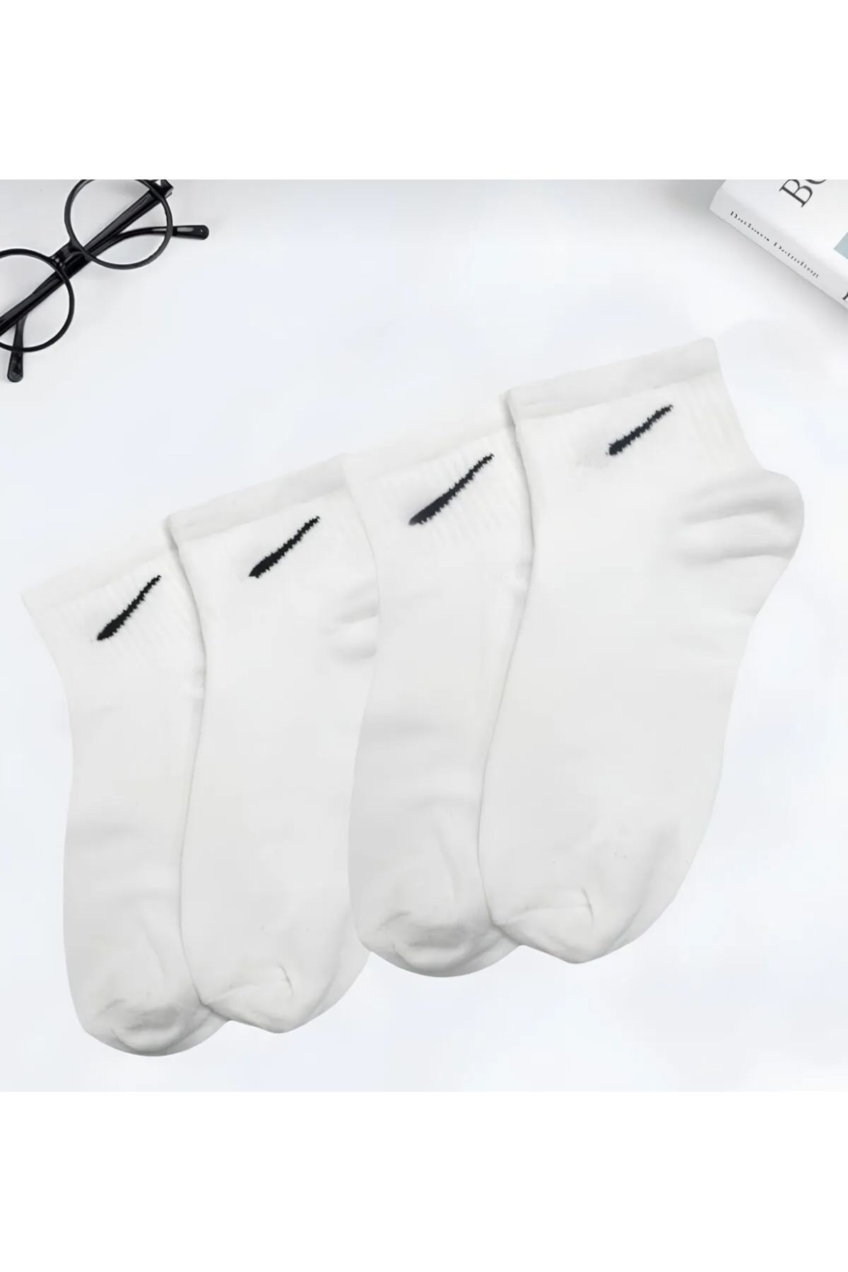 myDea Unisex Beyaz Patik Çorap Tik Desenli Çorap Günlük Çorap Spor Çorabı